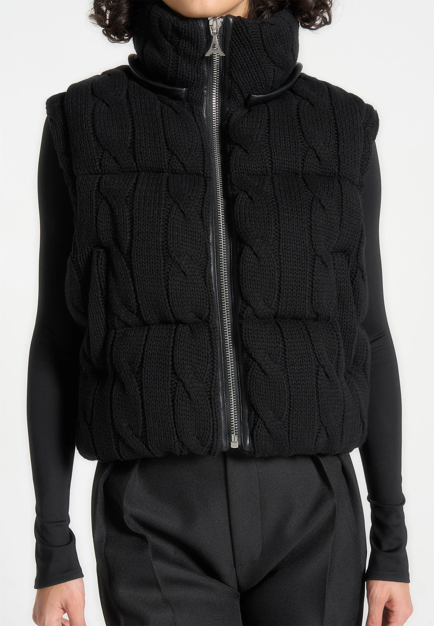 Kristina - 2-in-1 Cable Knit Puffer Jacket/Gilet - Black - Image 5