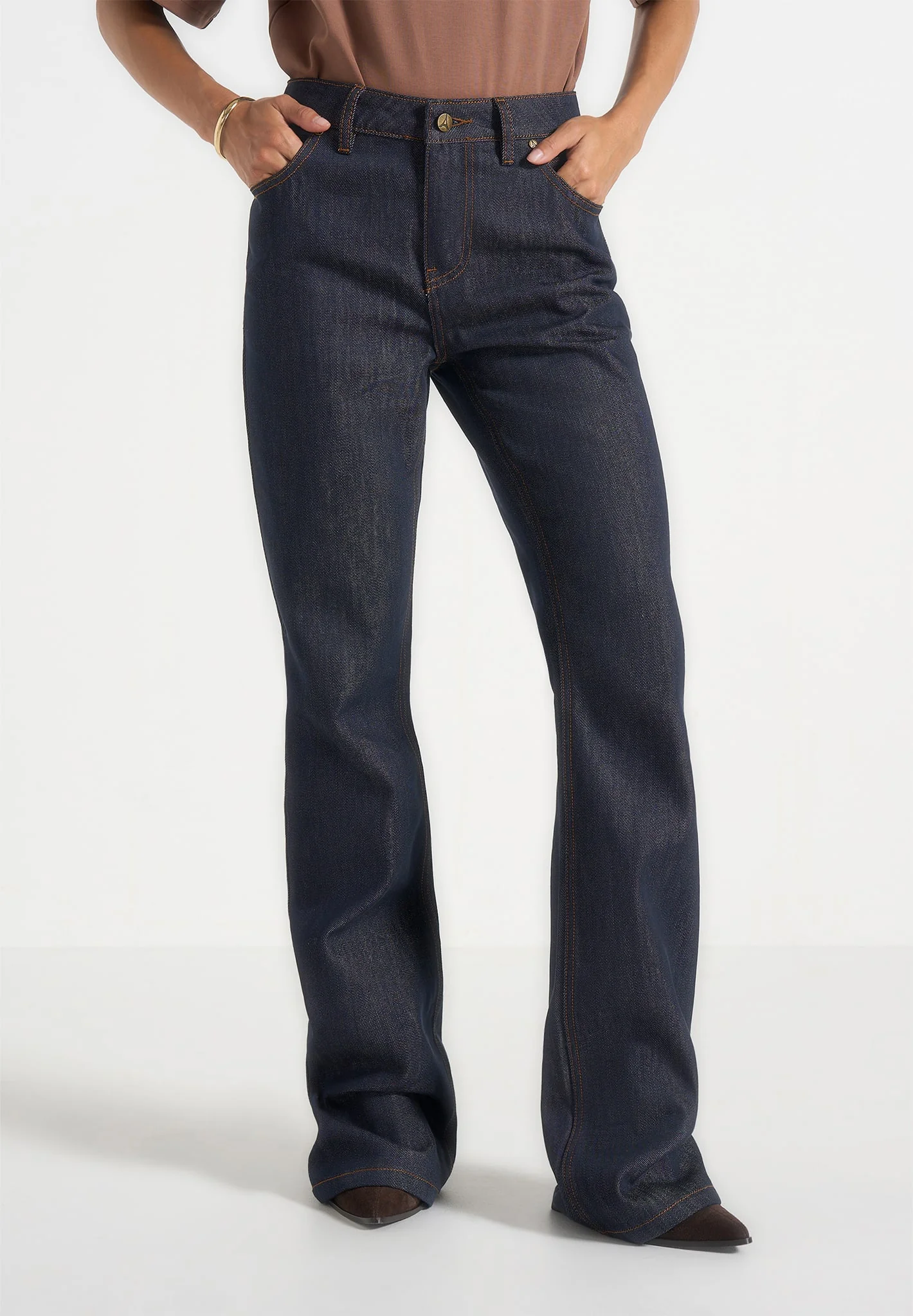 Abbie - Stacked Fit And Flare Jeans - Indigo