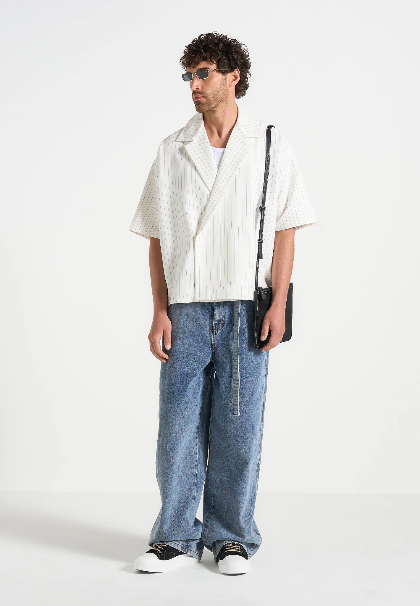 Abel - Boxy Pinstripe Double Breasted Shirt - White - Image 2