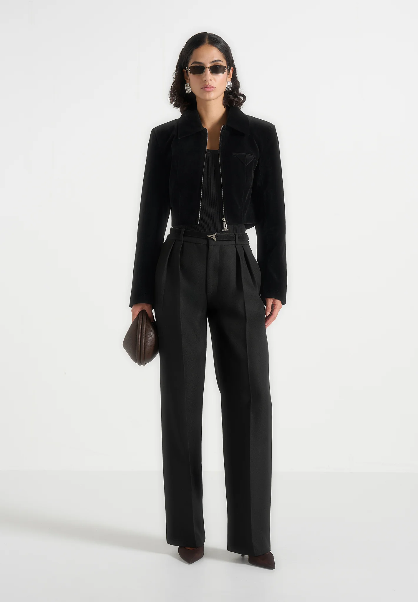 Adina - Velvet Cropped Jacket - Black - Image 2