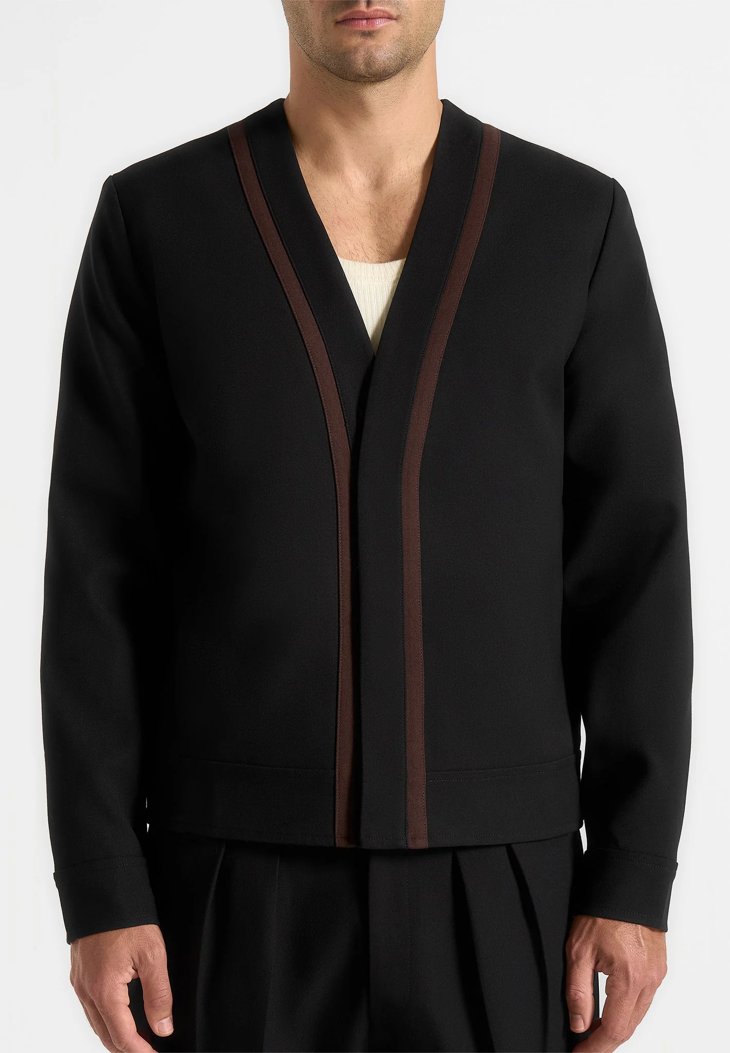 Alain - Tailored Cardigan With Contrast Placket - Black - Image 3