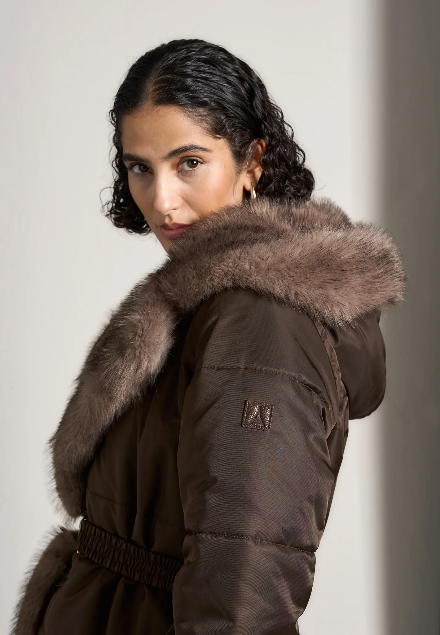 Alima - Fur Longline Belted Coat - Brown - Image 3