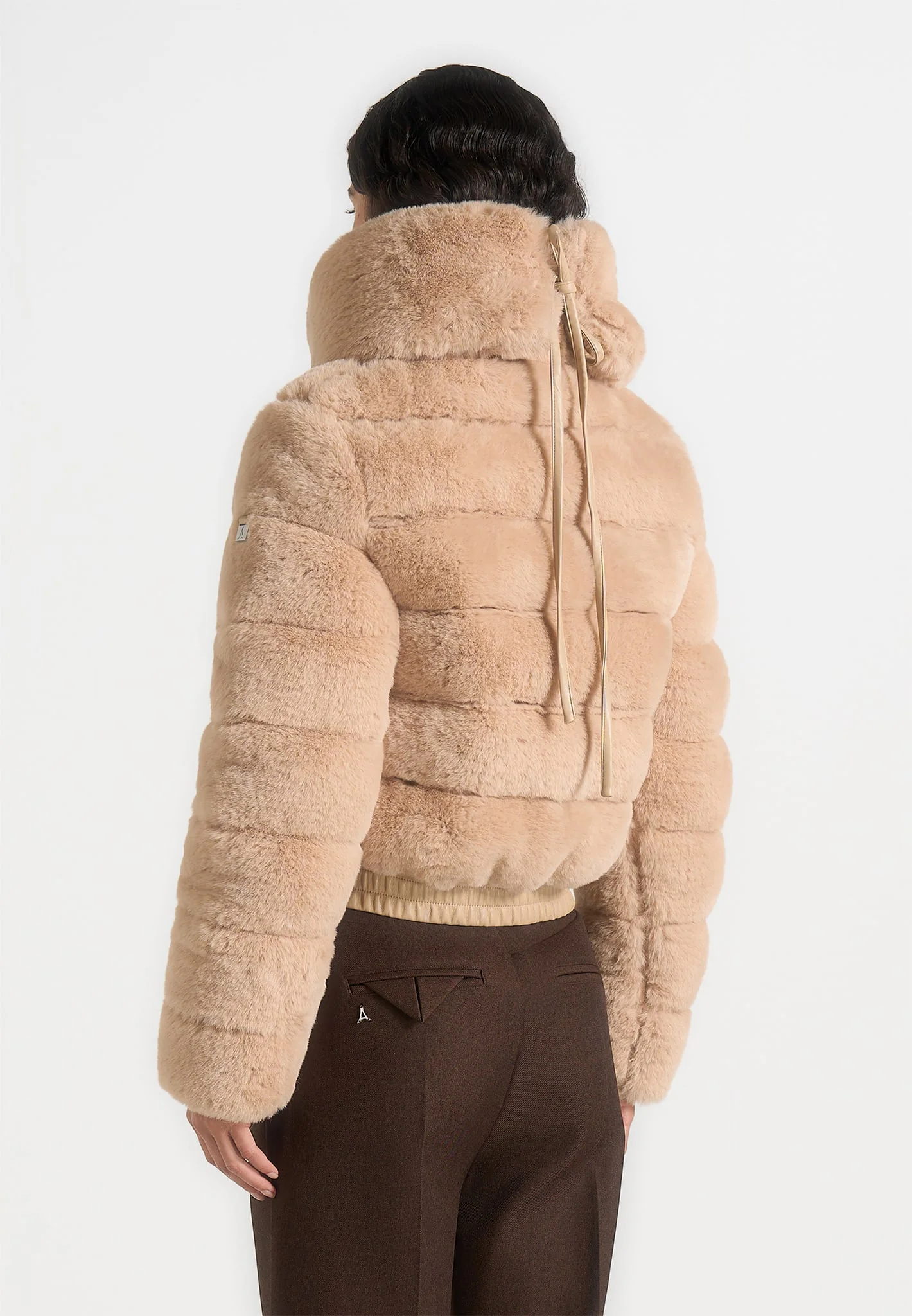 Ama - Plush Ribbed Jacket with Neck Scarf - Beige - Image 7