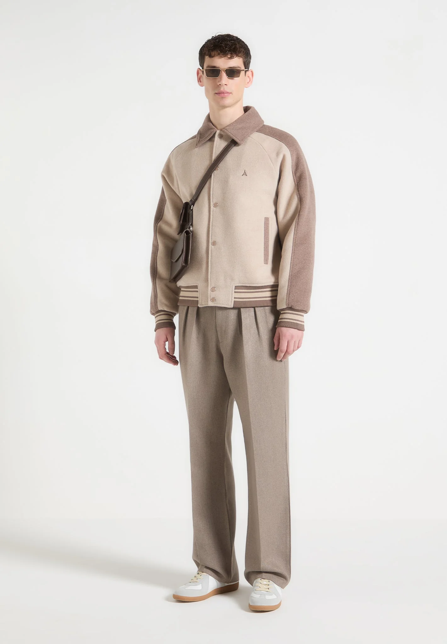Andre - Contrast Wool Blend Varsity Jacket - Beige - Image 2