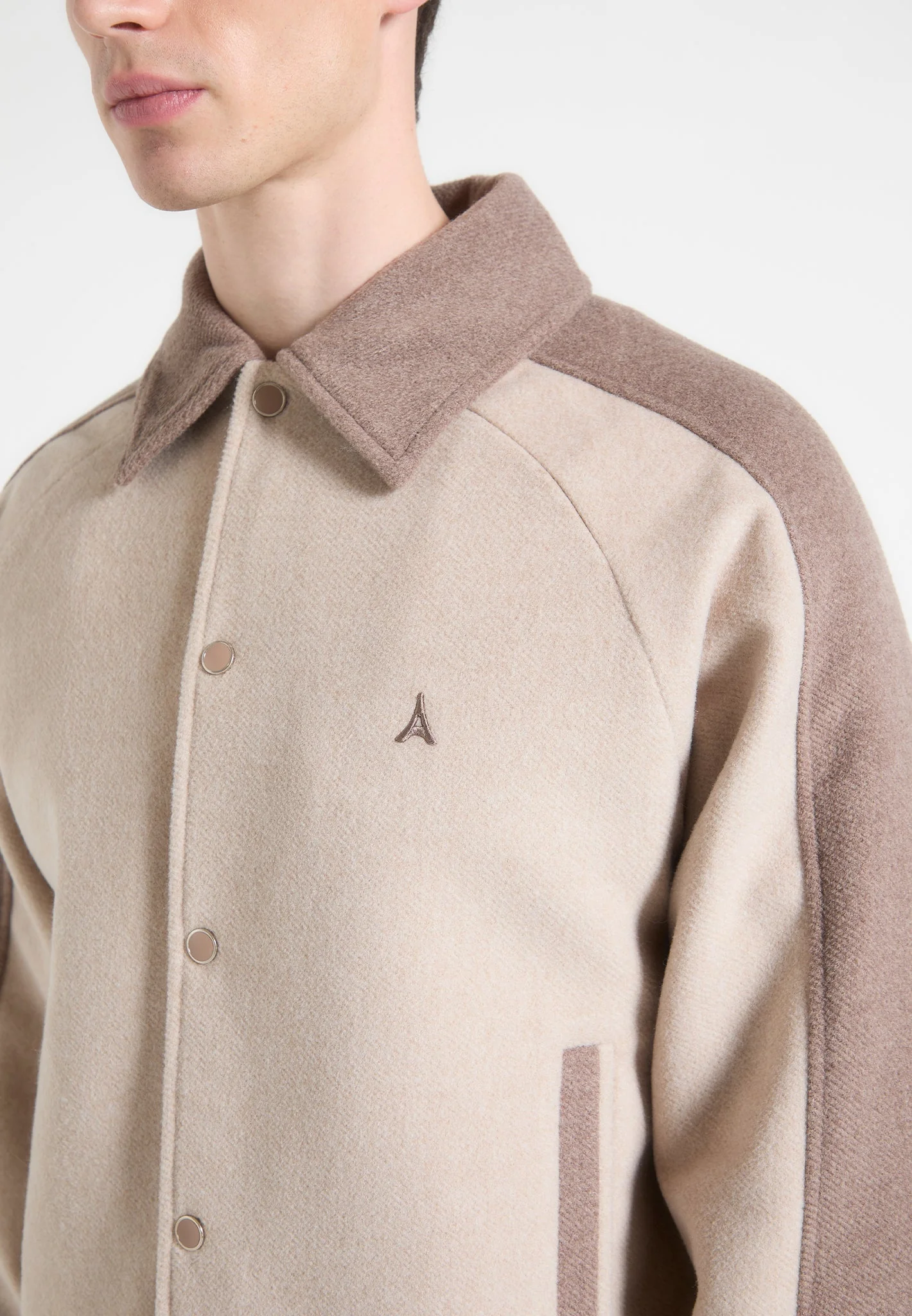 Andre - Contrast Wool Blend Varsity Jacket - Beige - Image 3