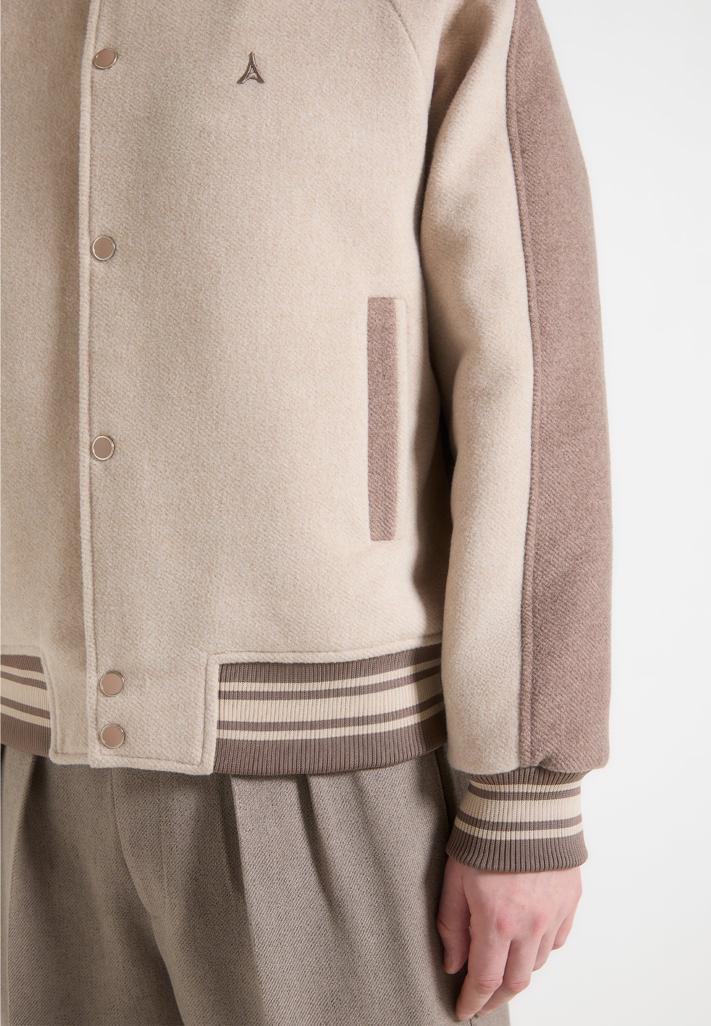 Andre - Contrast Wool Blend Varsity Jacket - Beige - Image 4