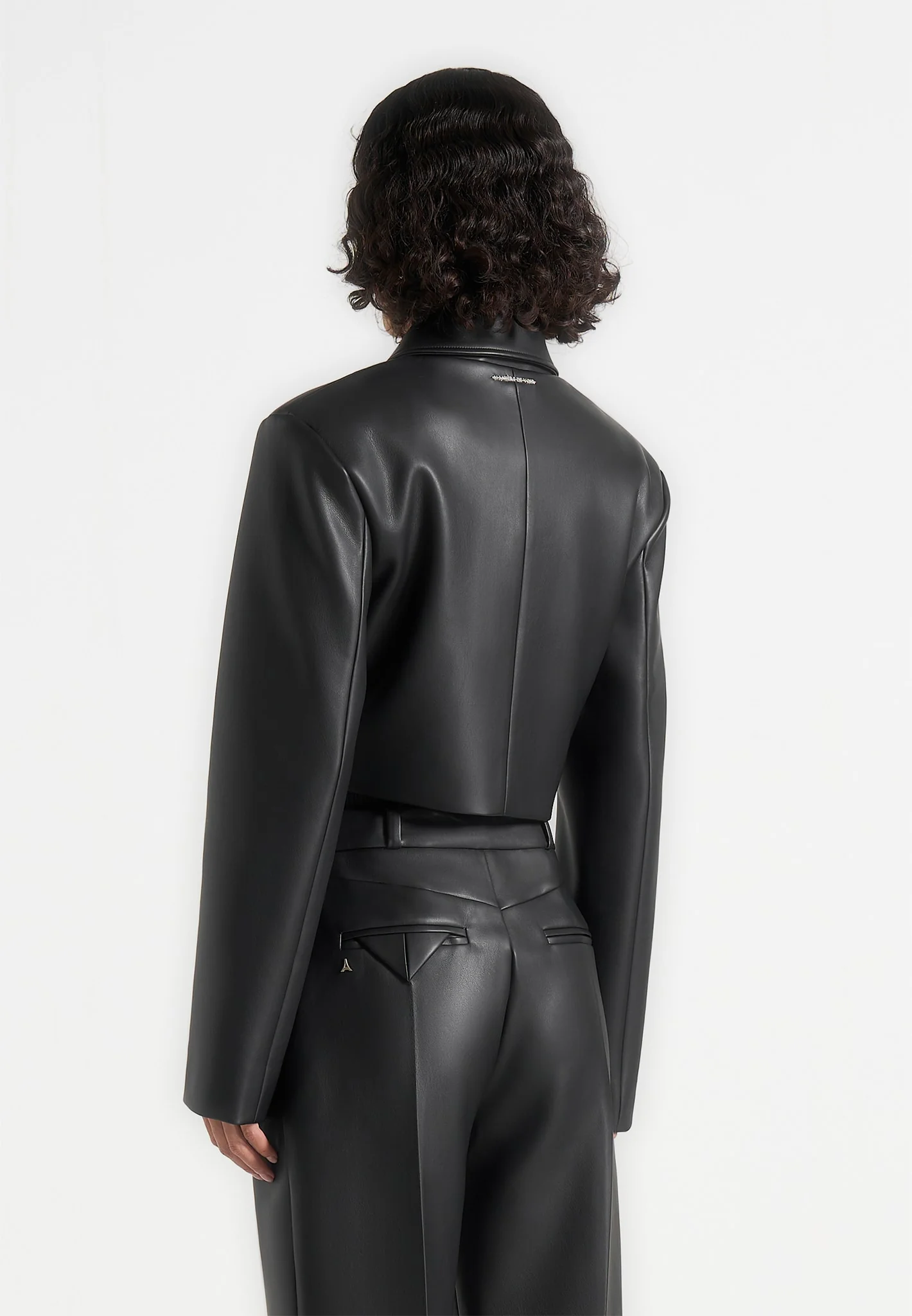 Ania - Wide Shoulder Leather Jacket - Black - Image 5