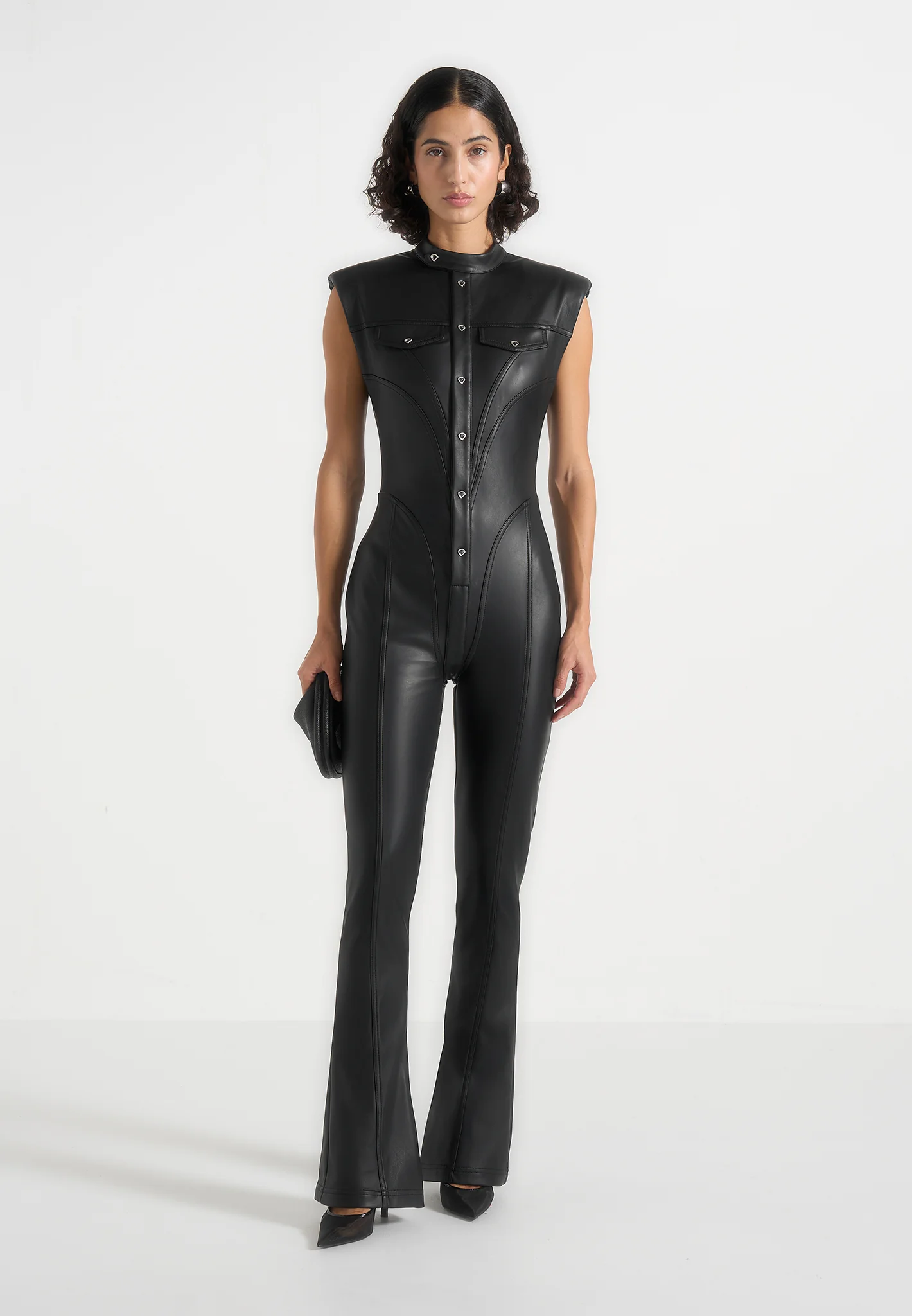 Annette - Leather Jumpsuit - Black