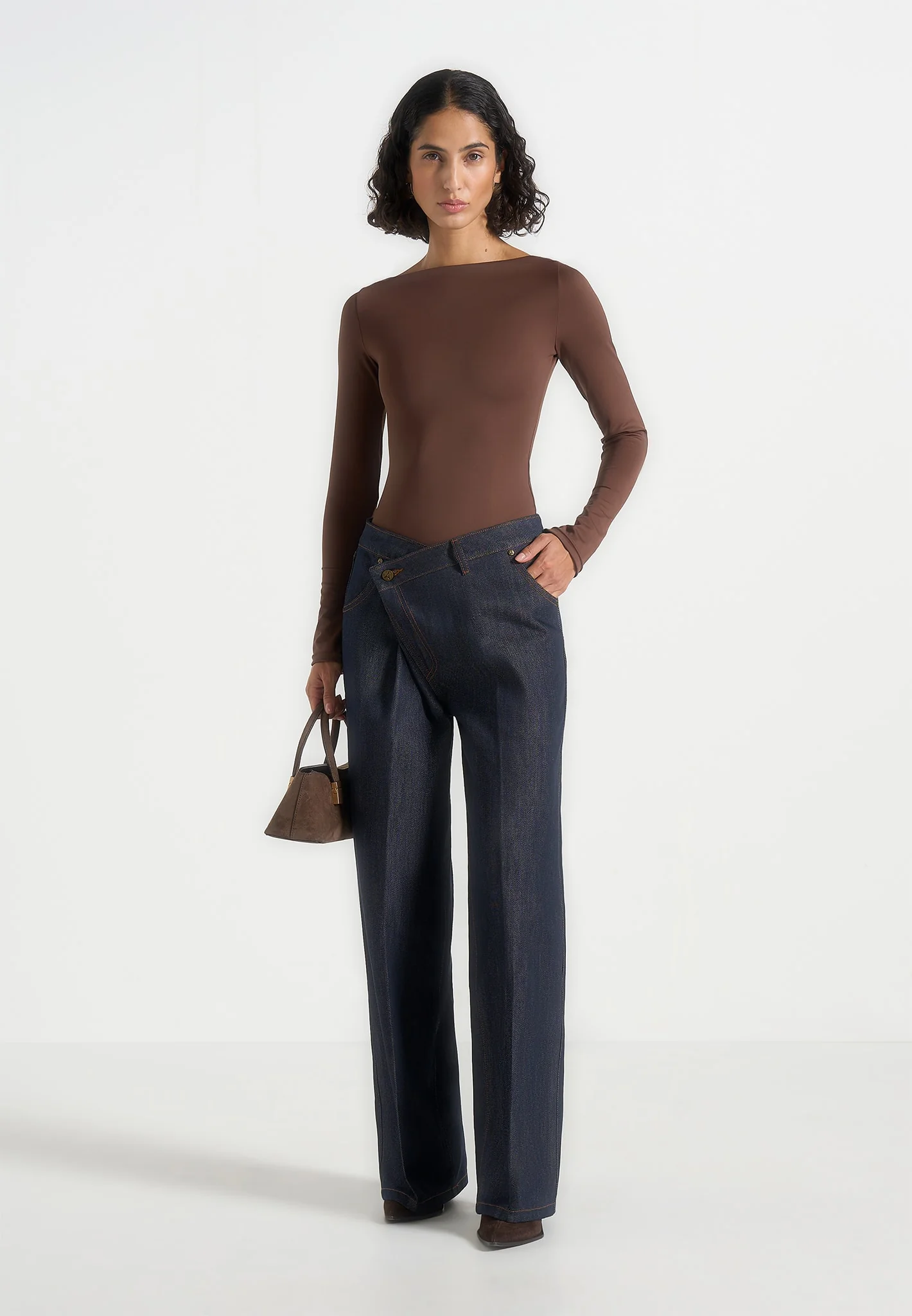 Astrid - Wrapover Denim Wide Leg Jeans - Indigo