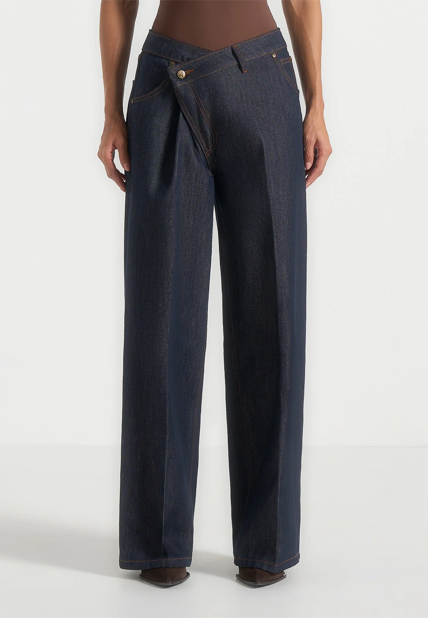 Astrid - Wrapover Denim Wide Leg Jeans - Indigo - Image 2