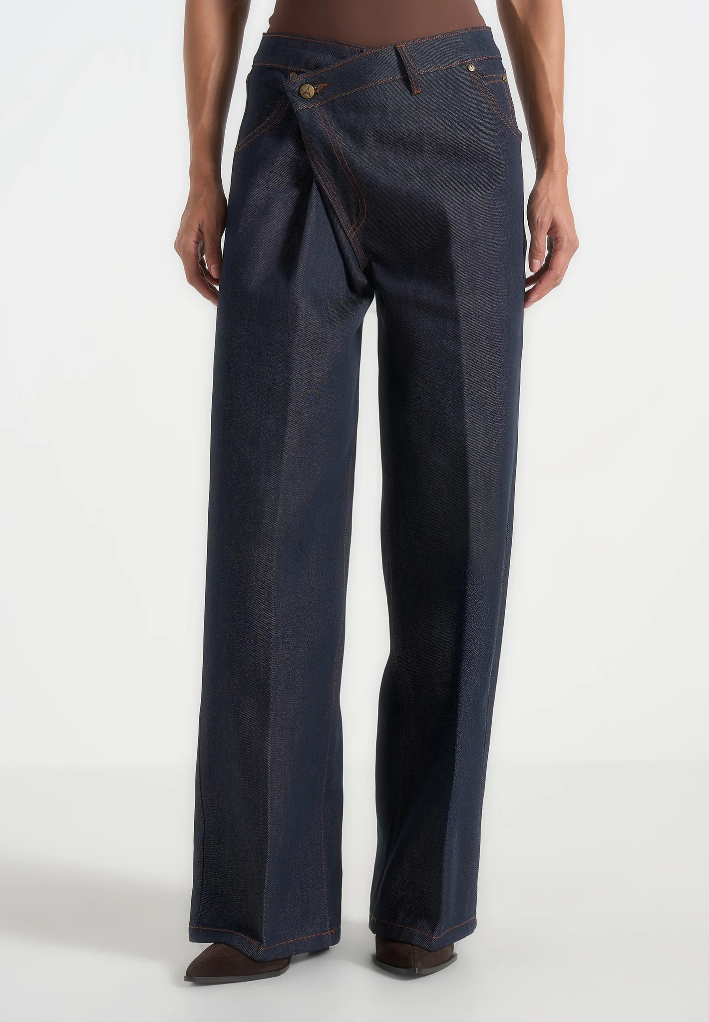 Astrid - Wrapover Denim Wide Leg Jeans - Indigo - Image 6