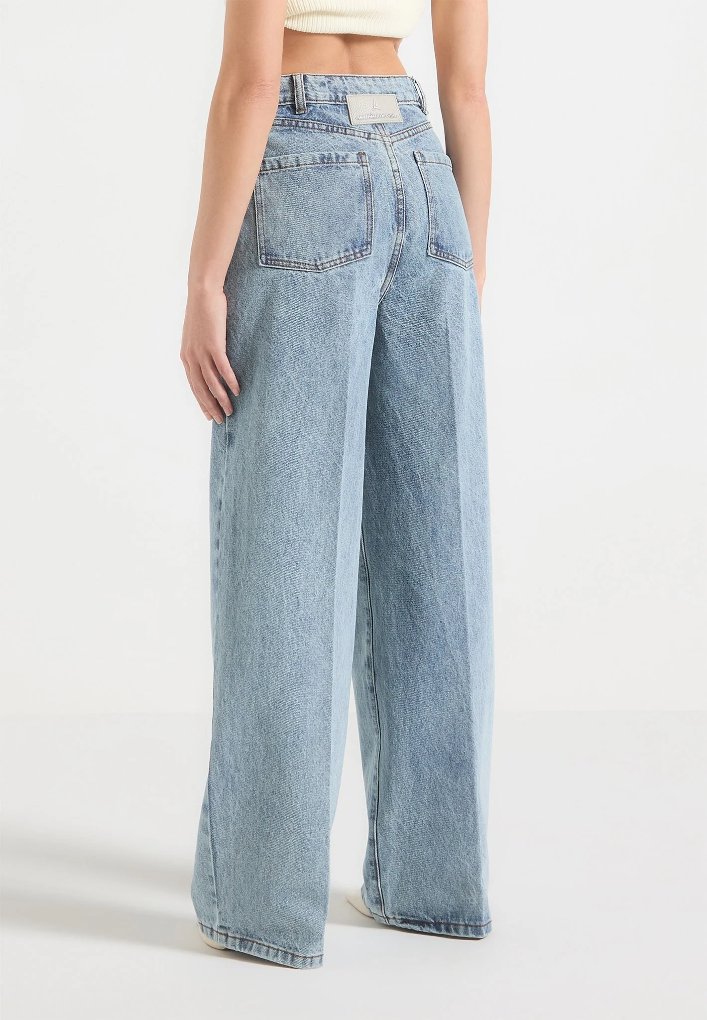 Astrid - Wrapover Denim Wide Leg Jeans - Mid Blue - Image 4