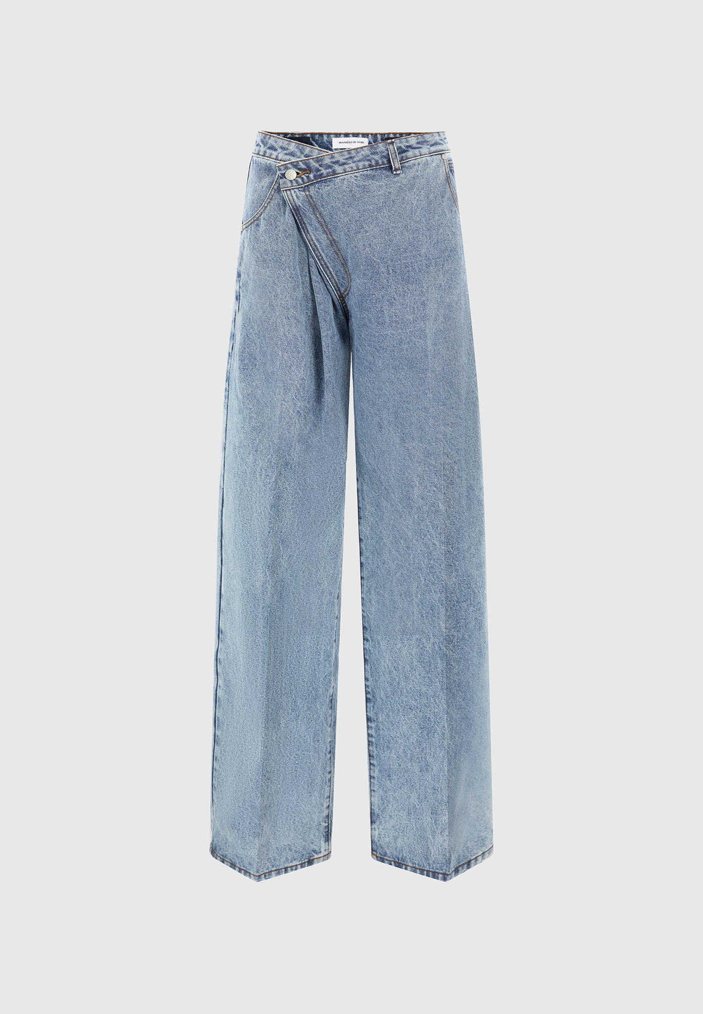 Astrid - Wrapover Denim Wide Leg Jeans - Mid Blue - Image 6
