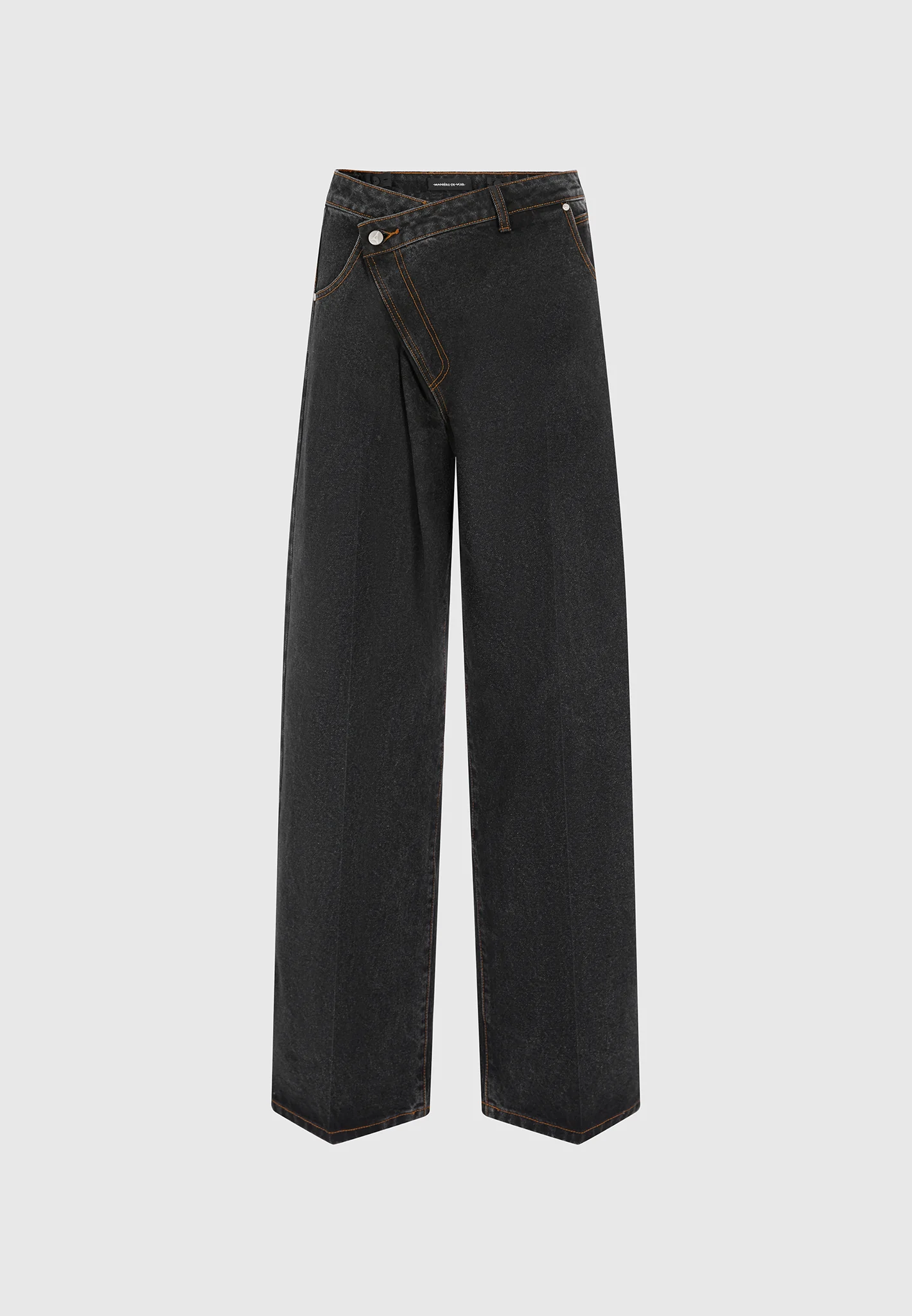 Astrid - Wrapover Denim Wide Leg Jeans - Washed Black - Image 5