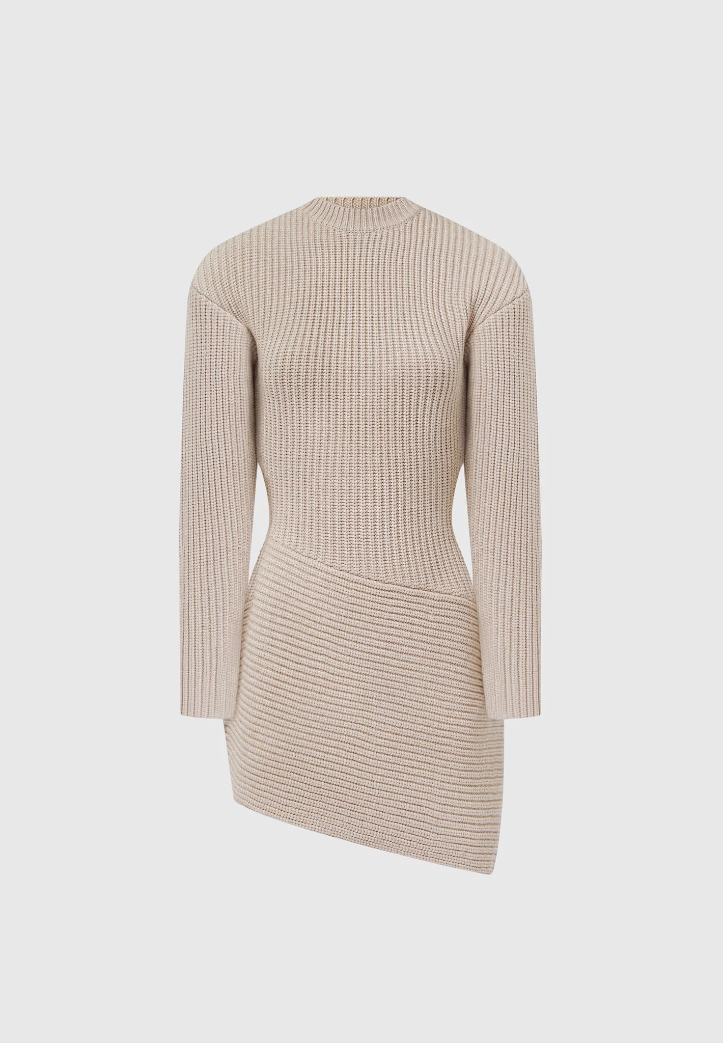 Asymmetric Knit Jumper Dress - Taupe - Image 6