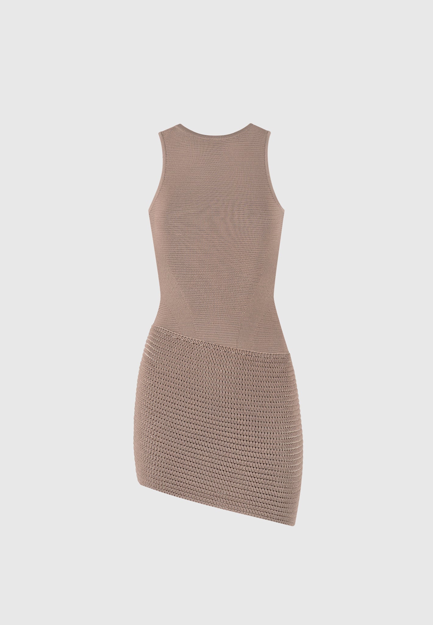 Asymmetric Knit Mini Dress - Taupe/Beige - Image 4