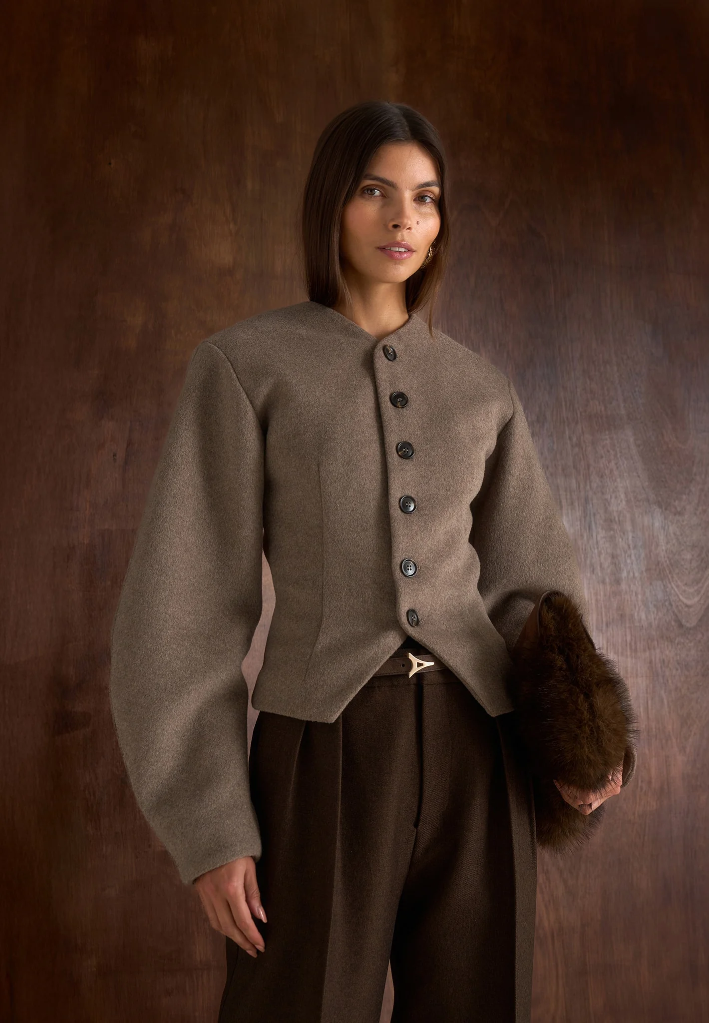 Aya - Wool Hourglass Jacket - Taupe - Image 4