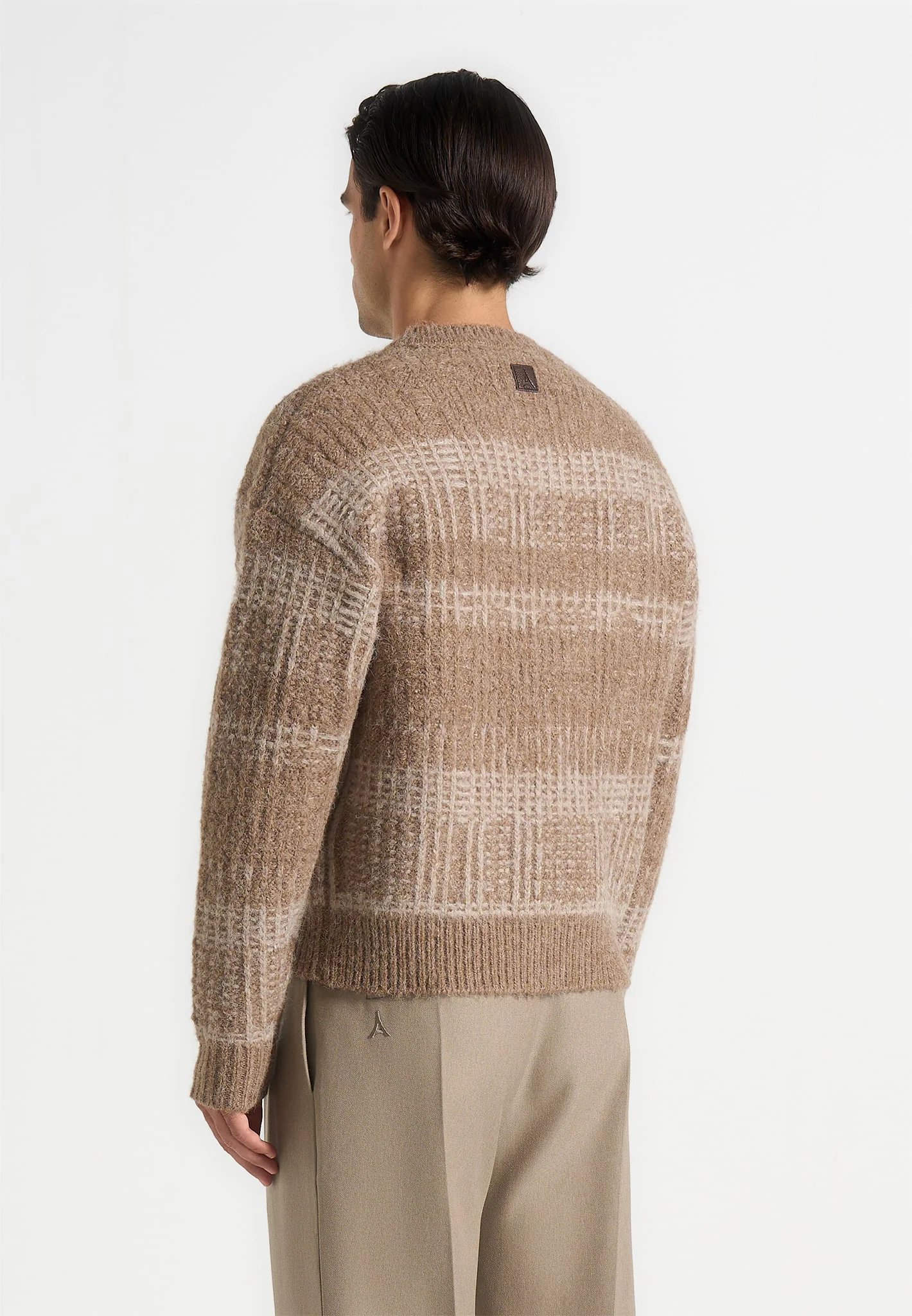 Ayden - Check Wool Knit Jumper - Taupe/Beige - Image 6