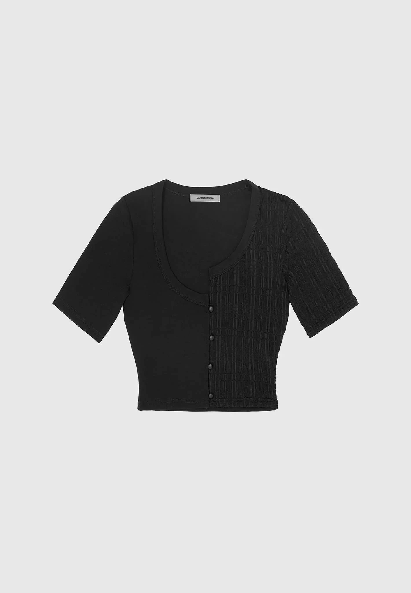 Bandage & Mesh Asymmetric Crop Top - Black - Image 6