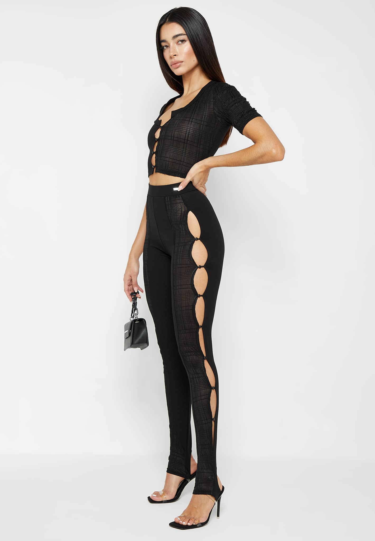 Bandage & Mesh Cut Out Leggings - Black