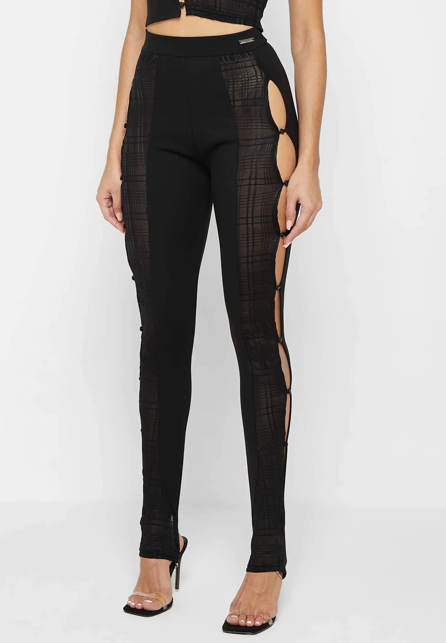 Bandage & Mesh Cut Out Leggings - Black - Image 3