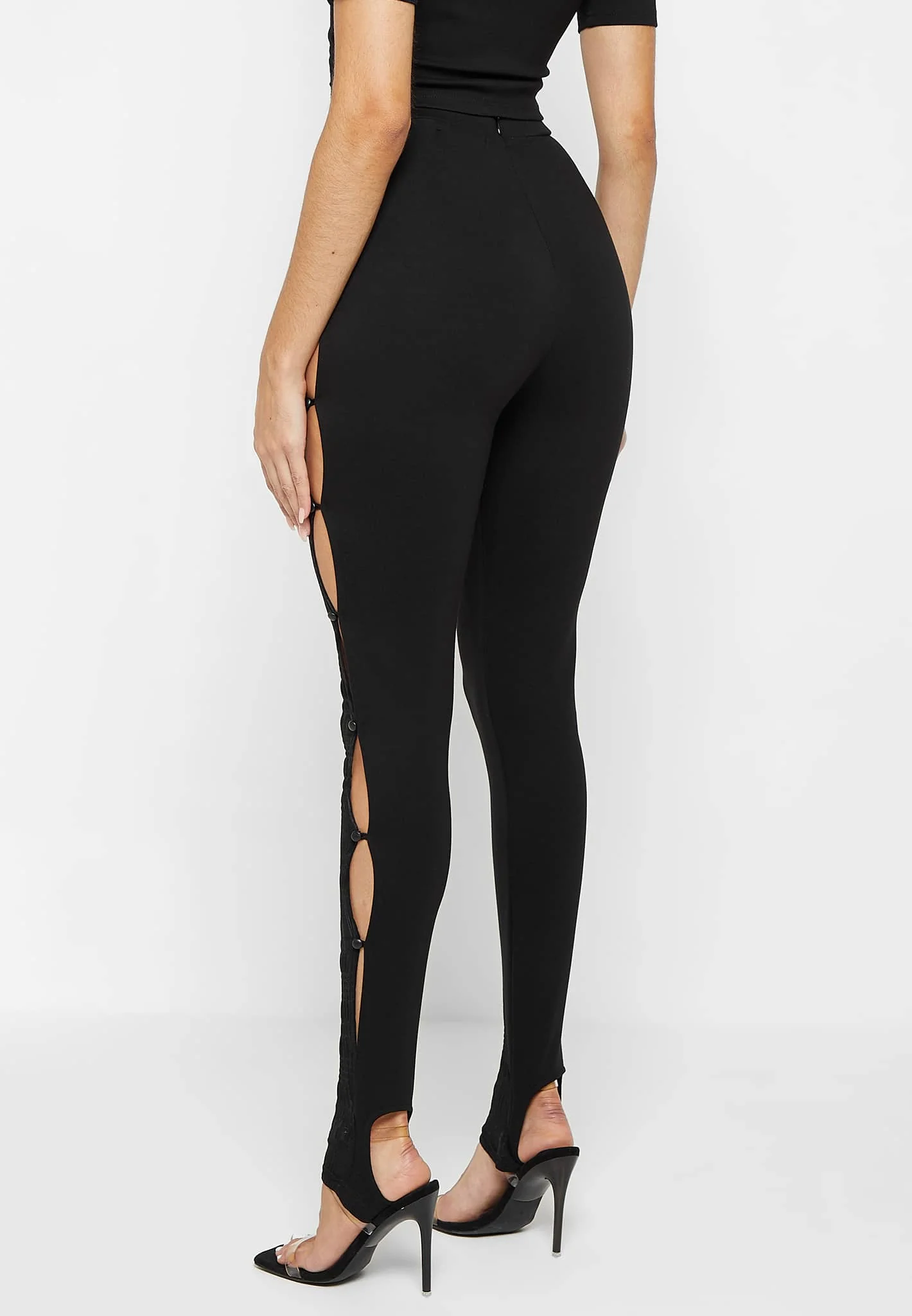 Bandage & Mesh Cut Out Leggings - Black - Image 4