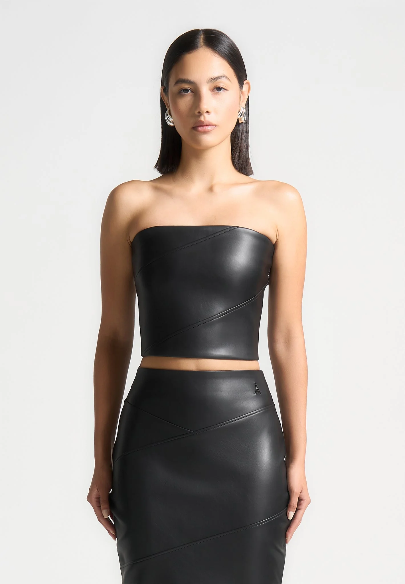 Bandeau Leather Corset Top - Black - Image 4