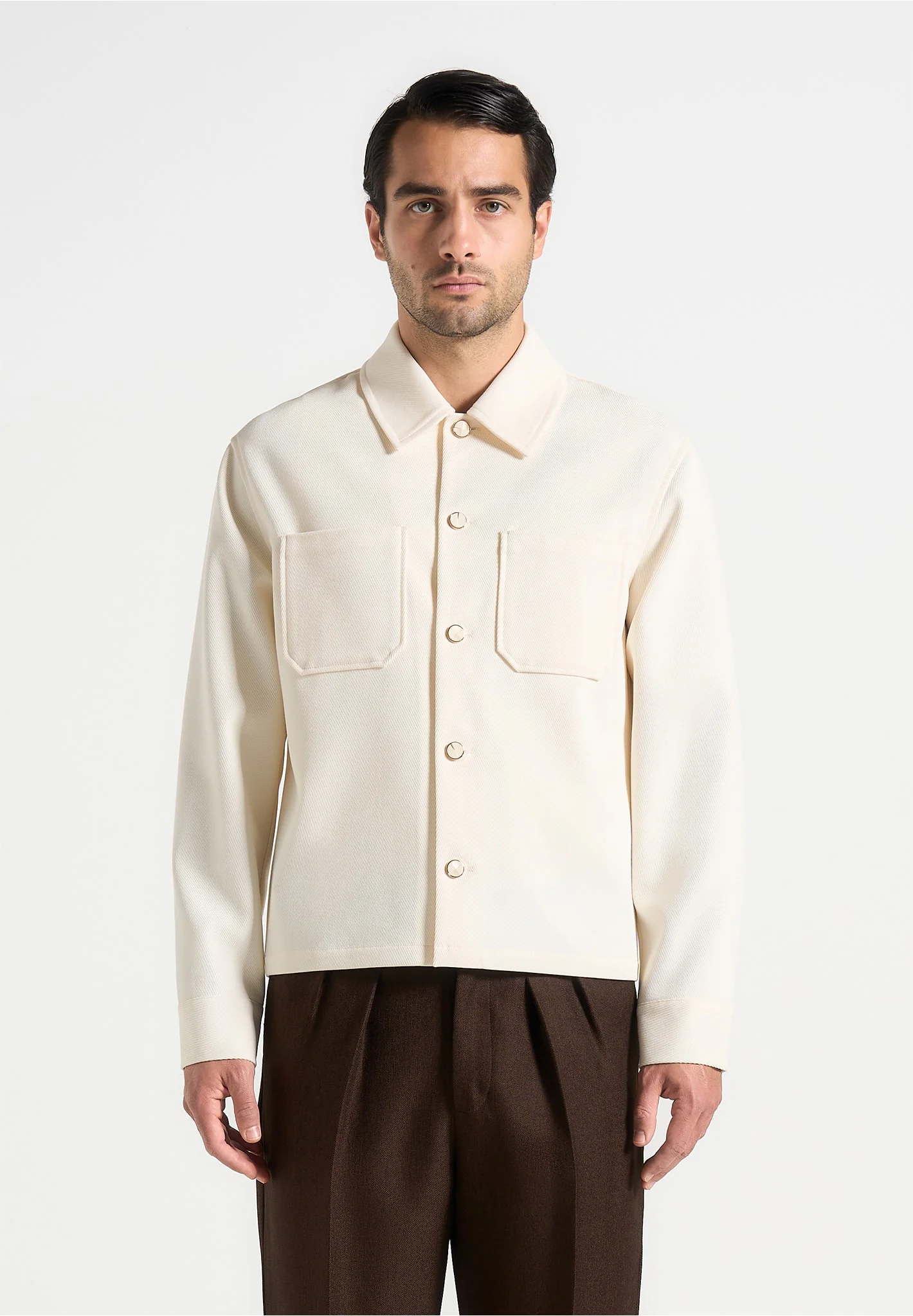 Benoit - Twill Pocket Cropped Shirt - Cream - Image 2