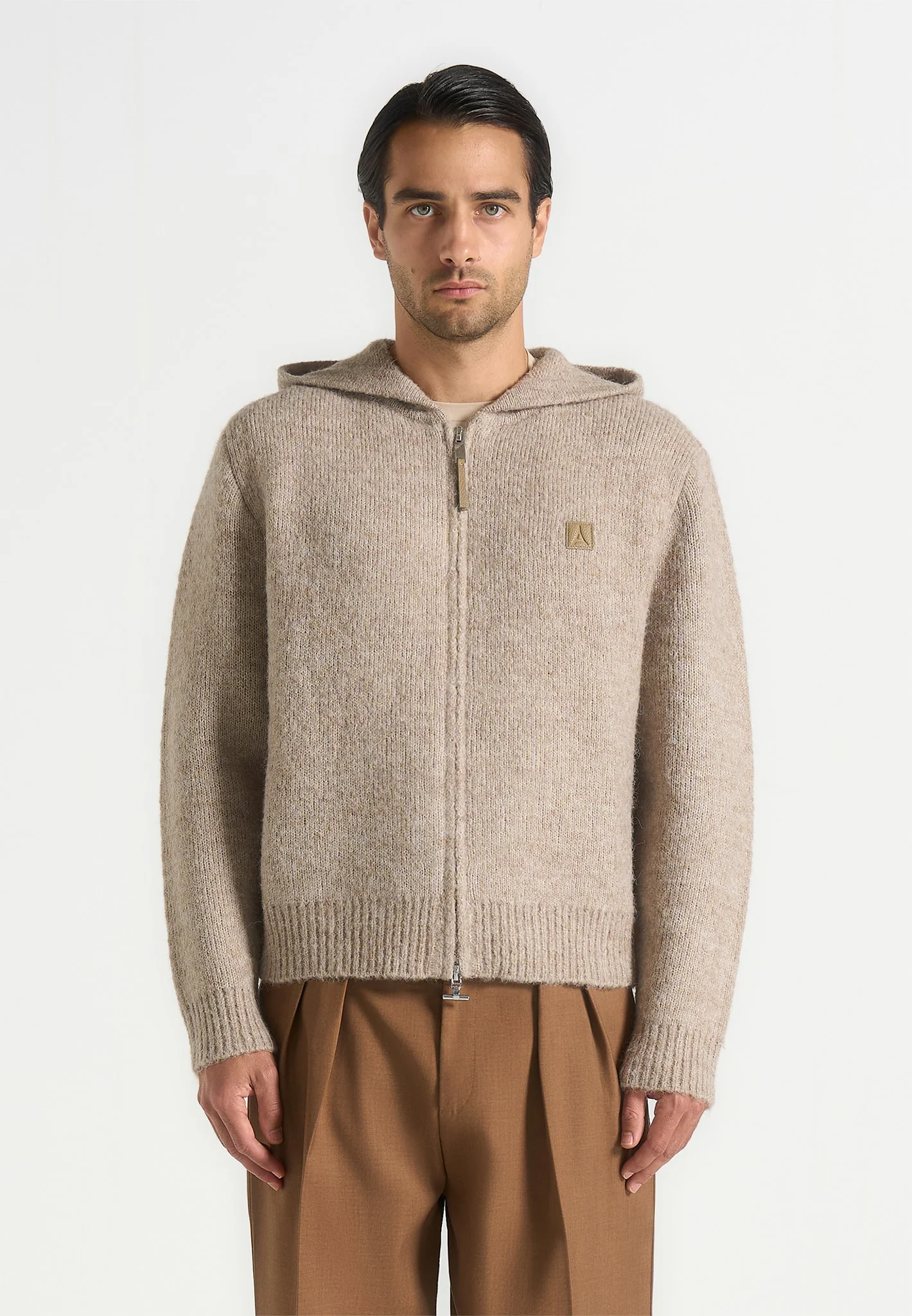 Billie - Unisex Brushed Wool Zip Hoodie - Beige - Image 2
