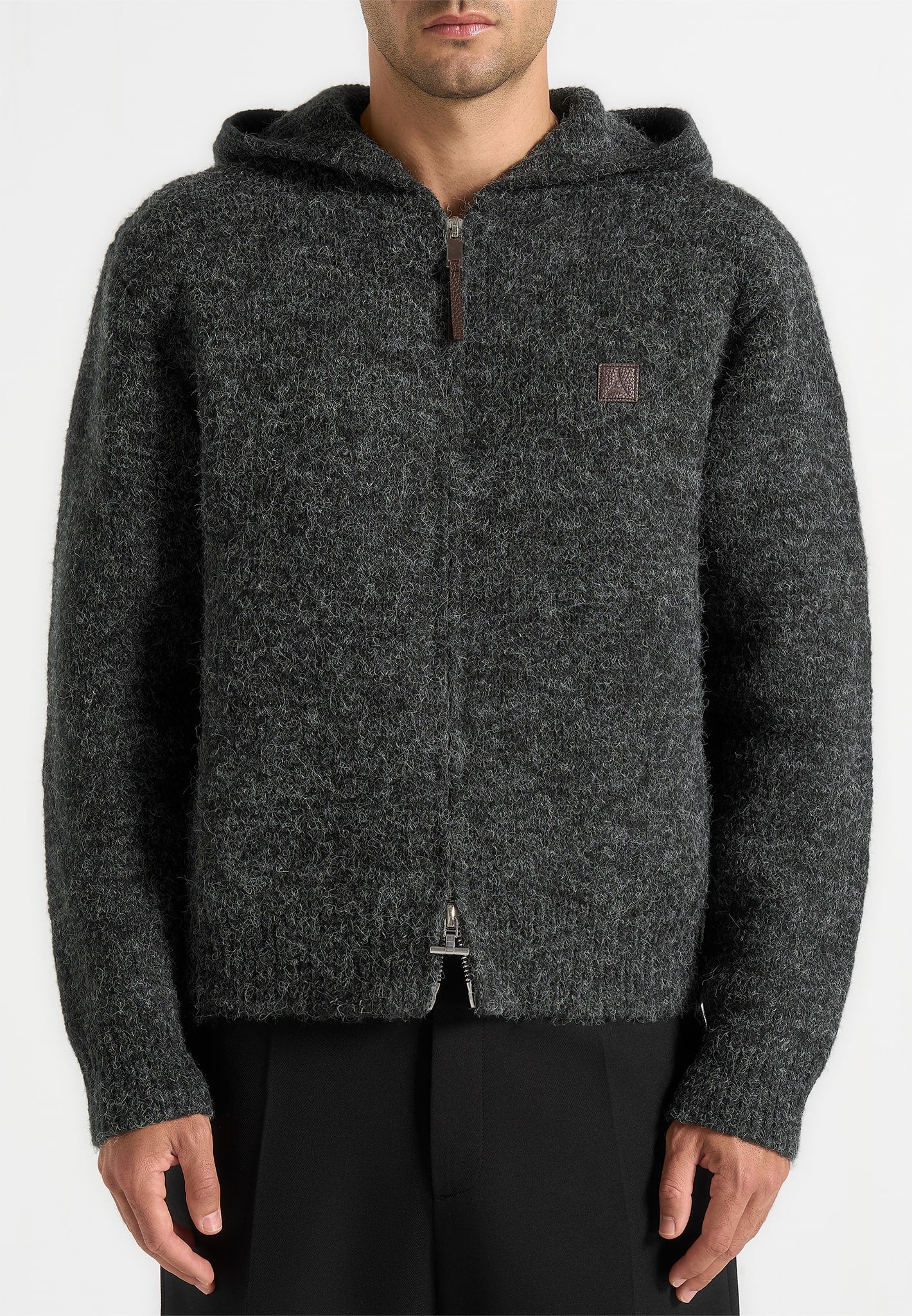 Billie - Unisex Brushed Wool Zip Hoodie - Grey - Image 6