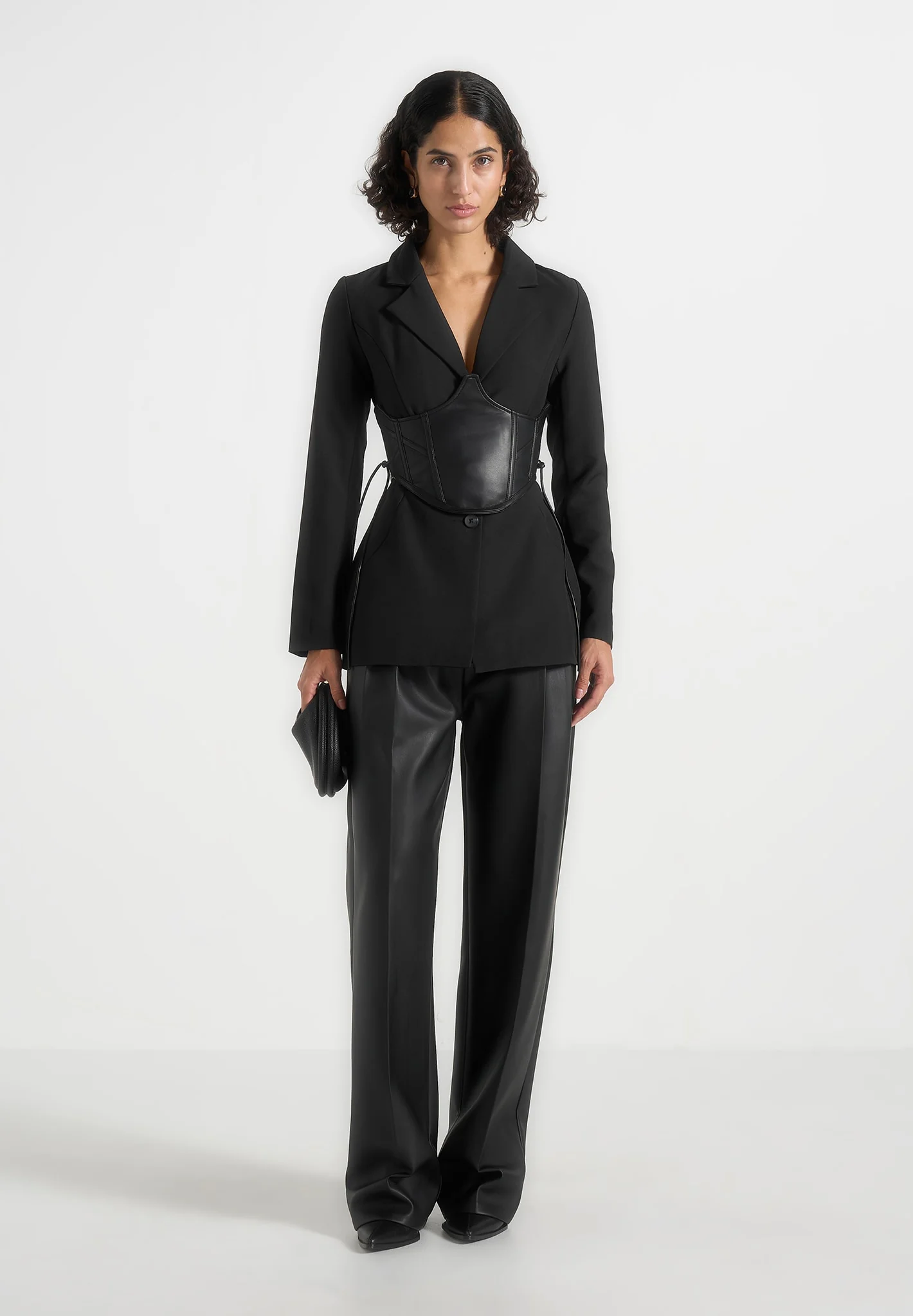 Blazer with Leather Corset - Black - Image 2