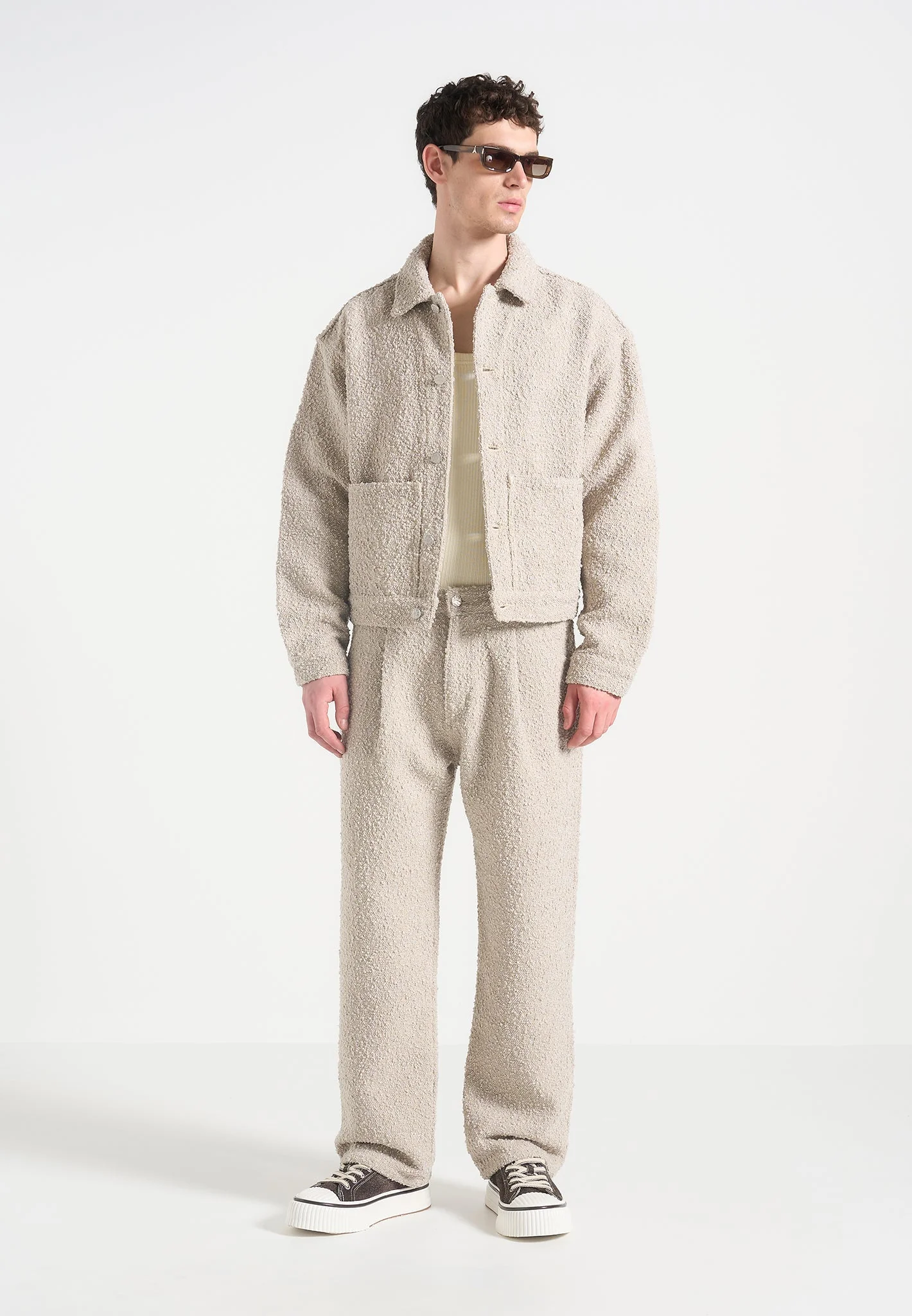Damien - Boucle Jacket with Back Pleat - Beige
