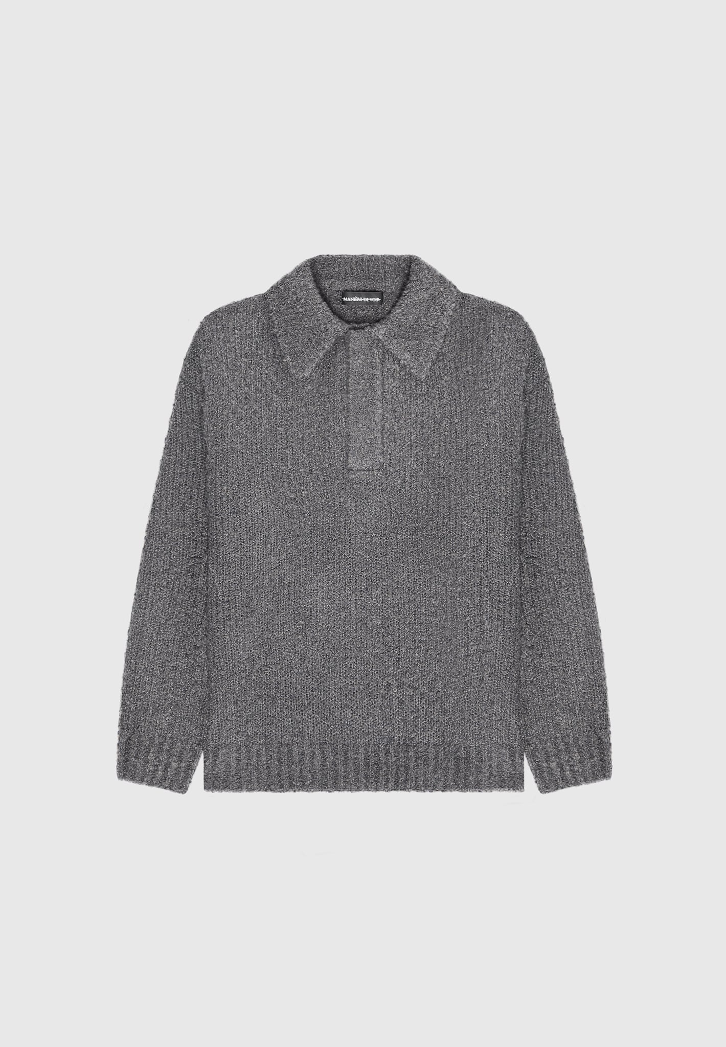 Boucle Knit Polo Jumper - Grey - Image 3
