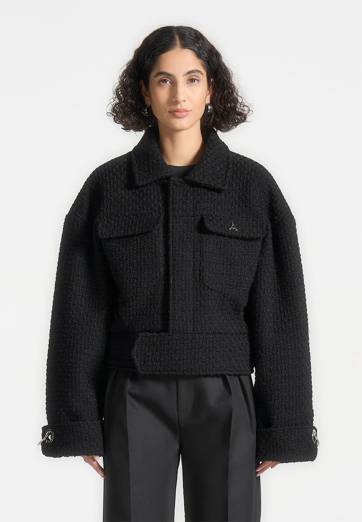 Boxy Boucle Jacket - Black - Image 4