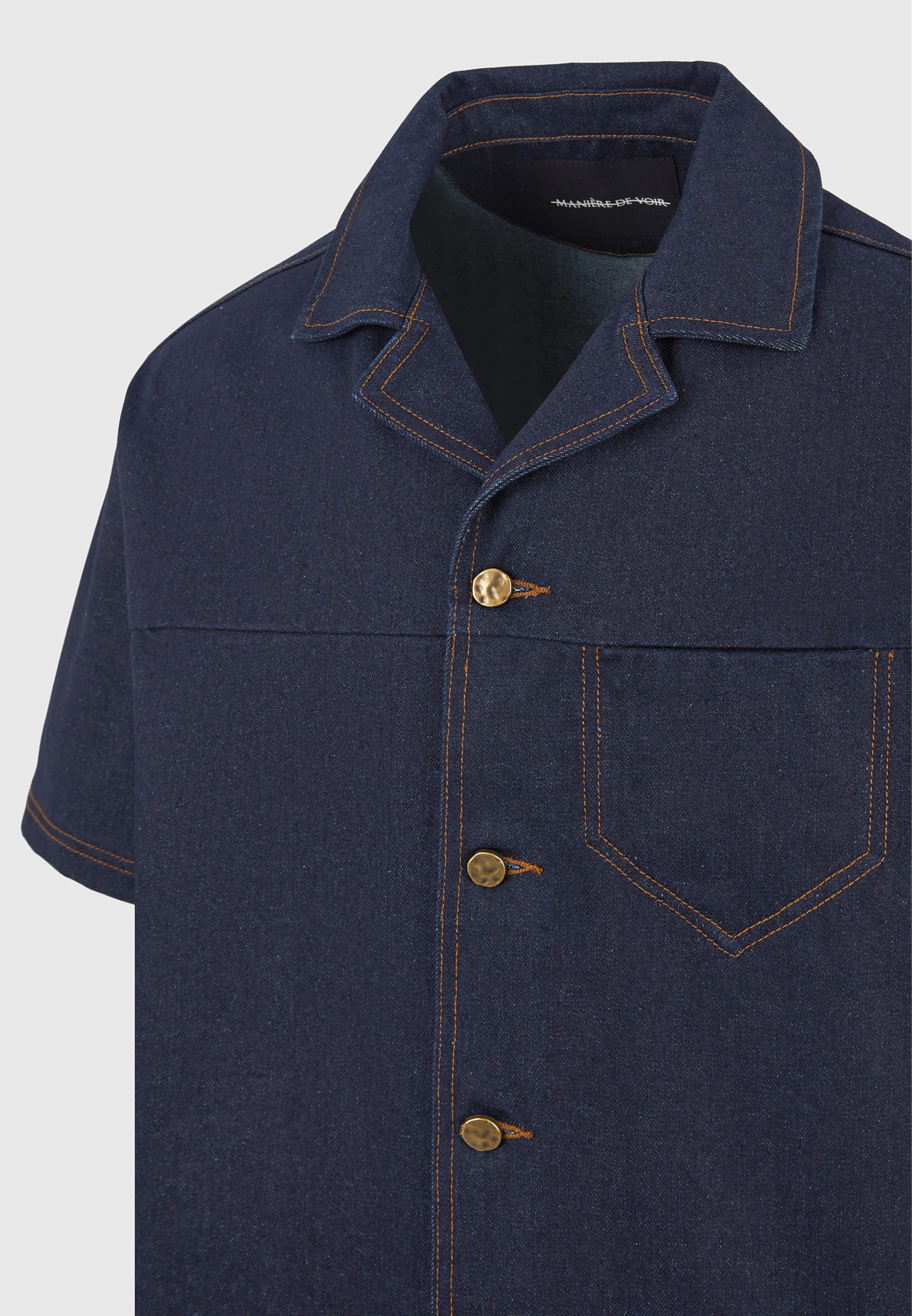Carl - Boxy Denim Revere Shirt - Indigo - Image 6
