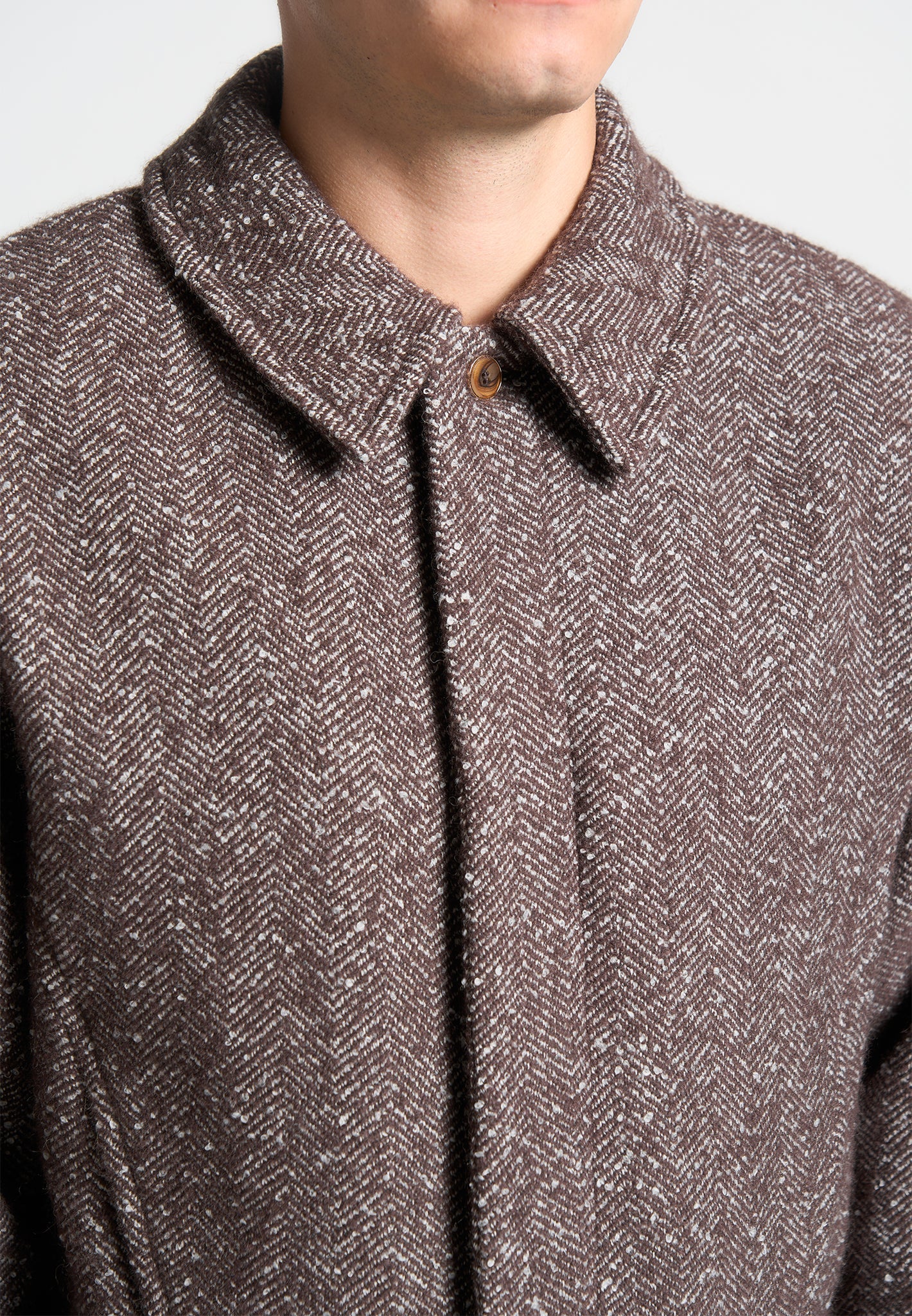 Boxy Herringbone Wool Blend Jacket - Brown - Image 5