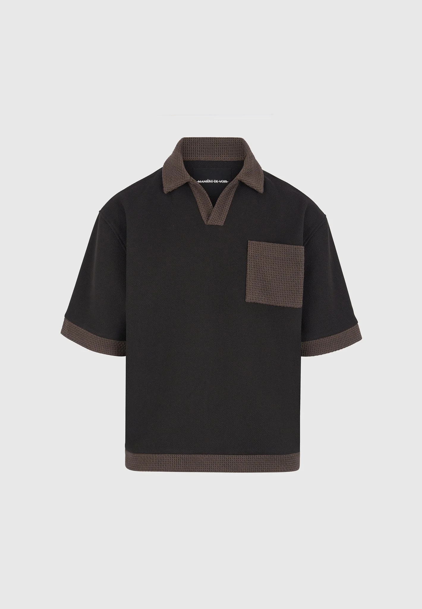 Brice - Boxy Polo Shirt with Crochet Detail - Black - Image 6