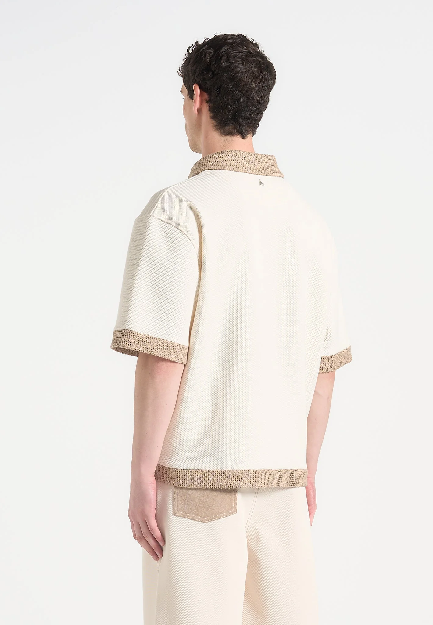 Brice - Boxy Polo Shirt with Crochet Detail - Cream - Image 4