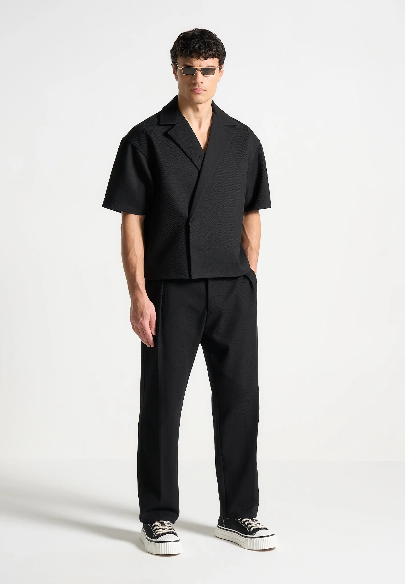 Abel - Boxy Twill Double Breasted Shirt - Black