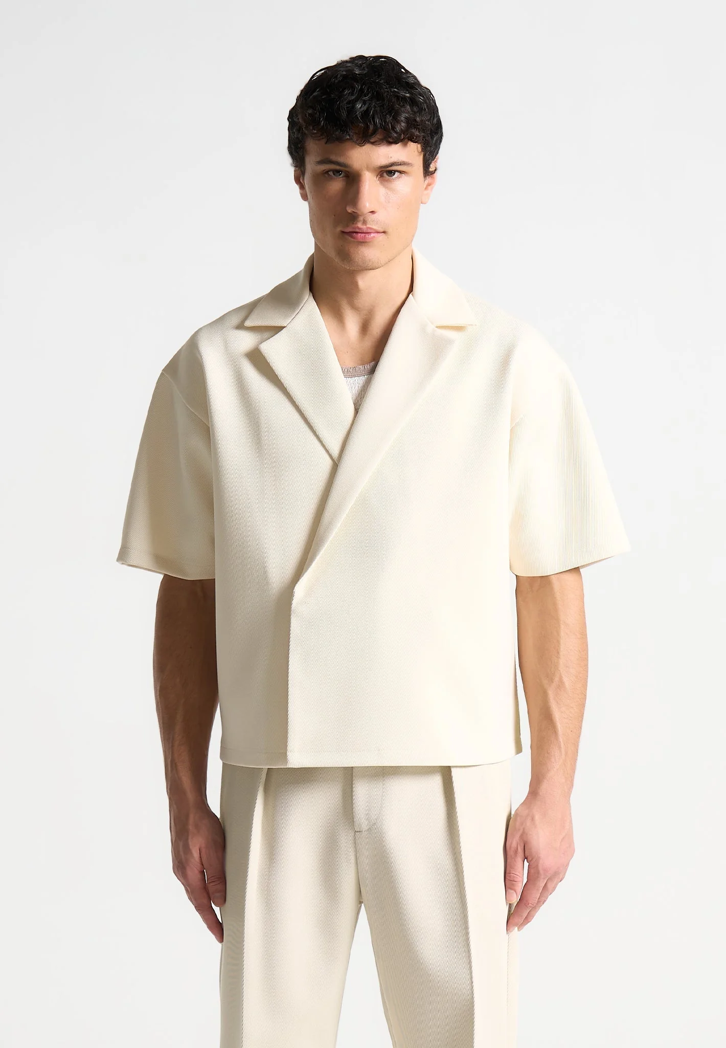 Abel - Boxy Twill Double Breasted Shirt - Cream - Image 2