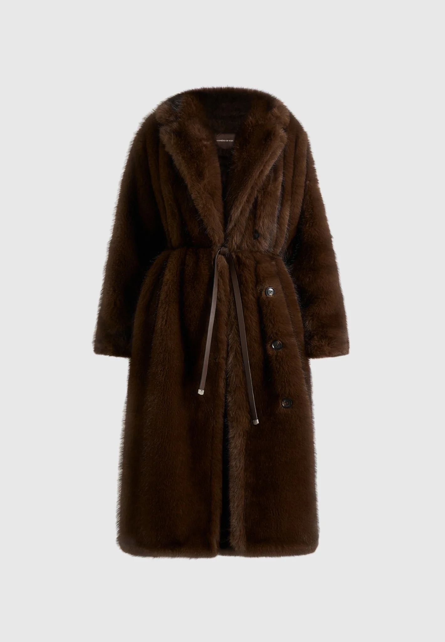 Bria - Oversized Fur Coat With Leather Belt - Brown - Image 8