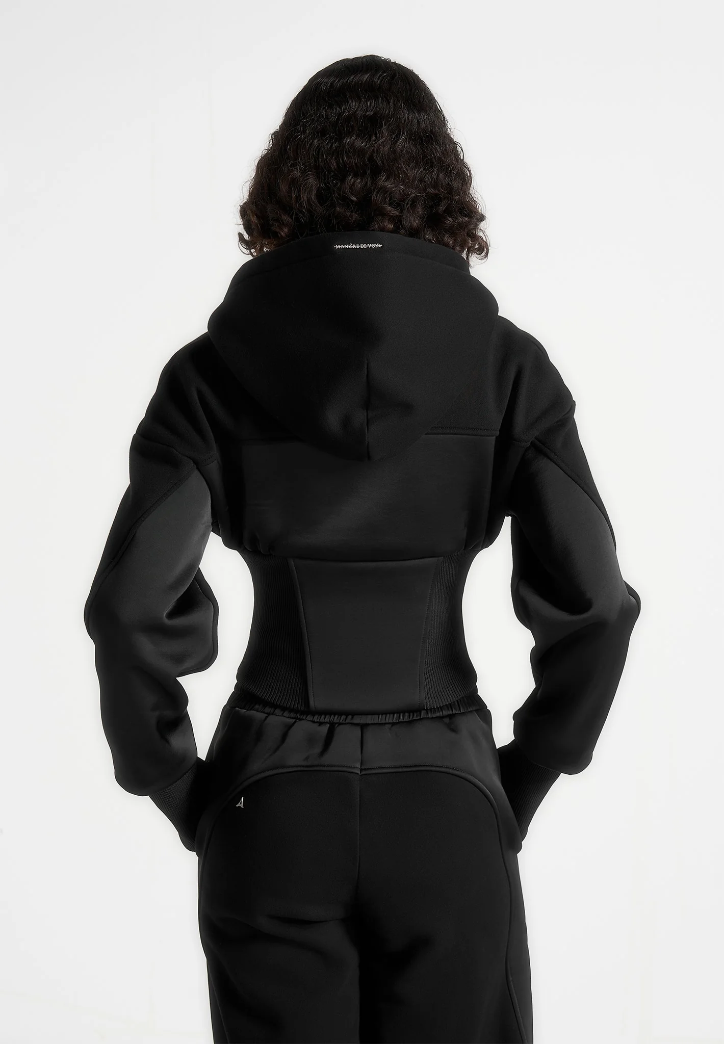 Brune - Corset Jersey And Satin Zip Hoodie - Black - Image 5