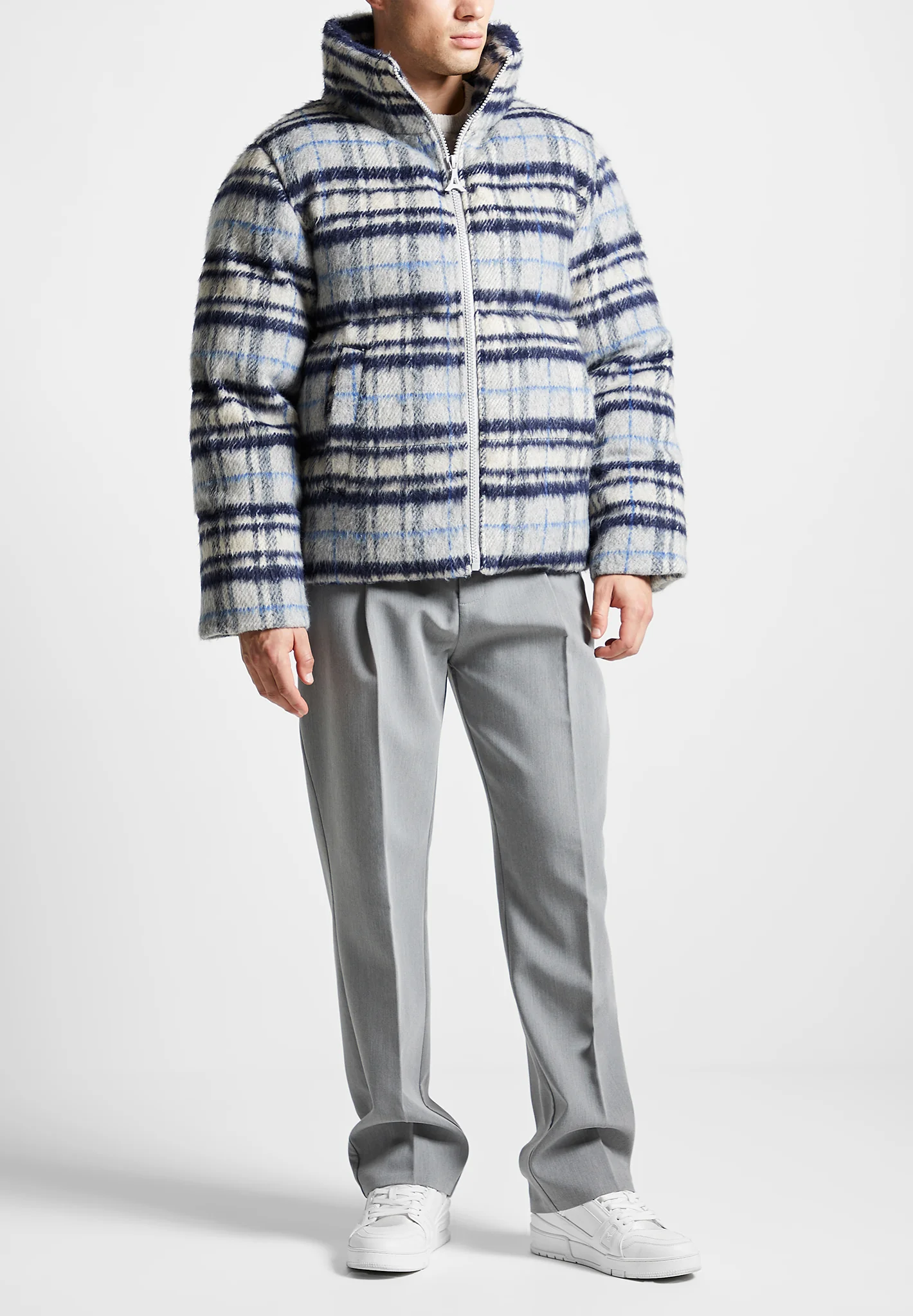 Brushed Check Puffer Jacket - Blue - Image 2
