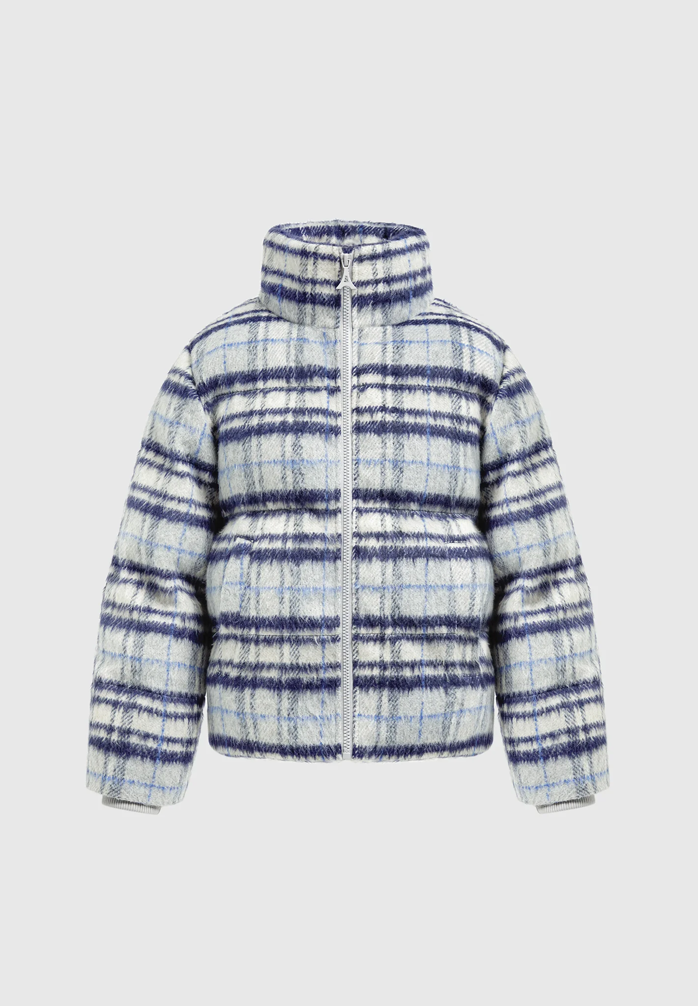Brushed Check Puffer Jacket - Blue - Image 3
