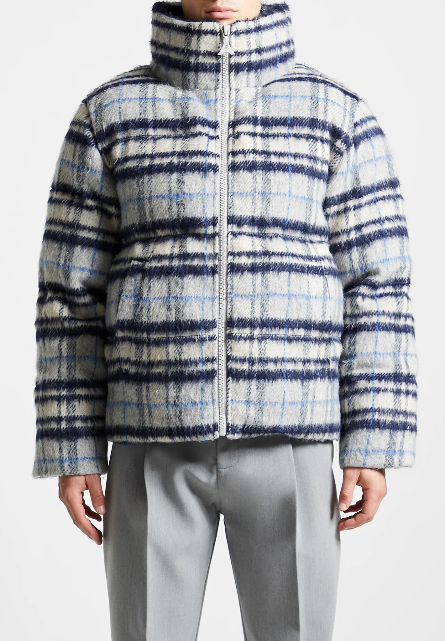 Brushed Check Puffer Jacket - Blue - Image 4