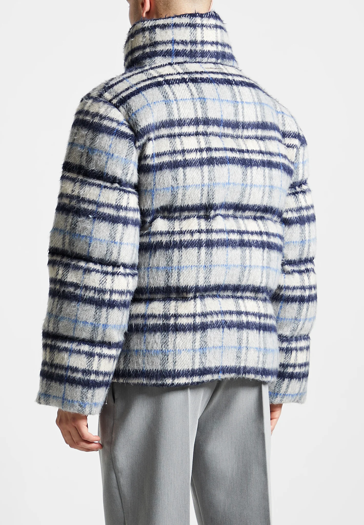 Brushed Check Puffer Jacket - Blue - Image 5
