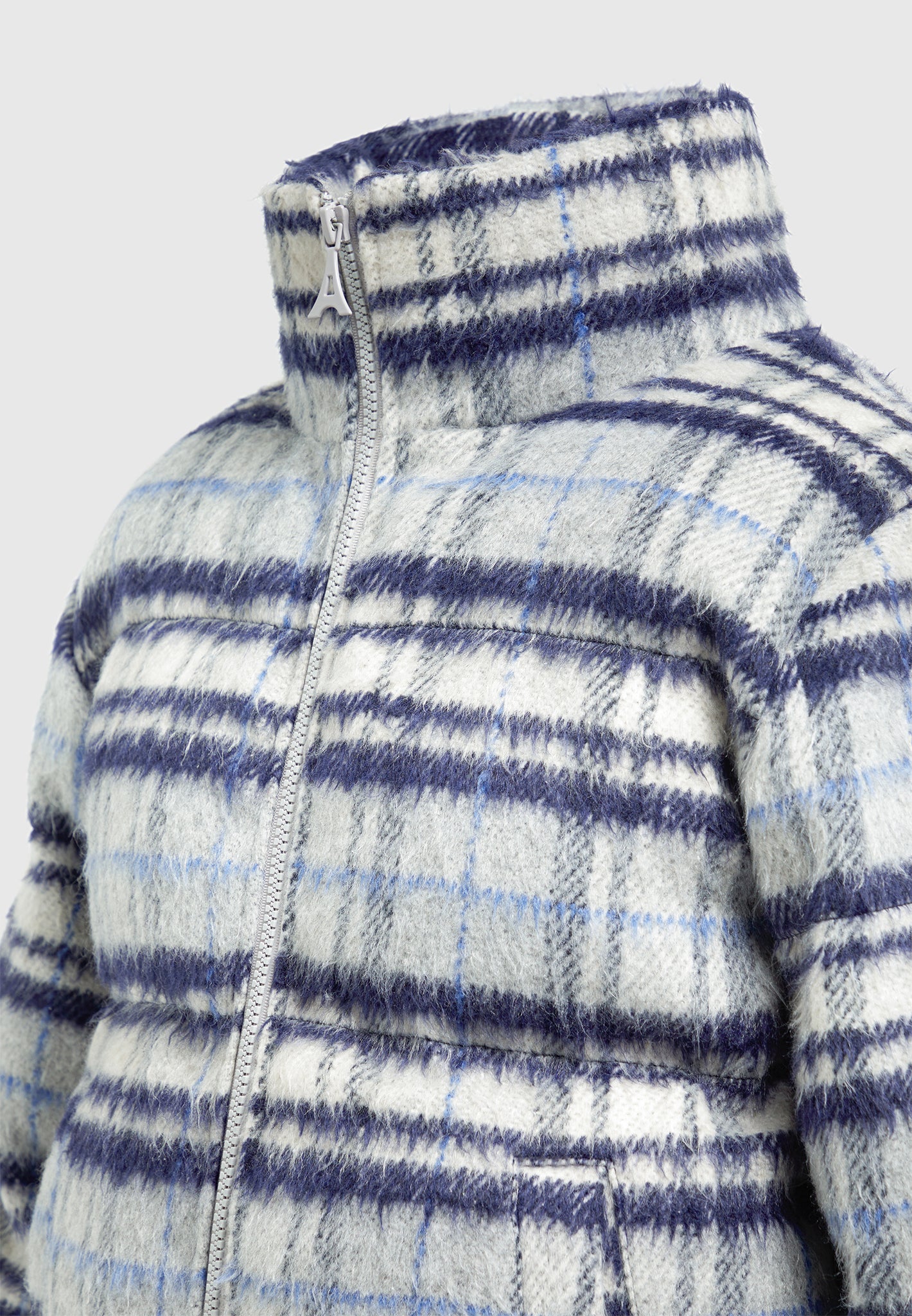 Brushed Check Puffer Jacket - Blue - Image 6
