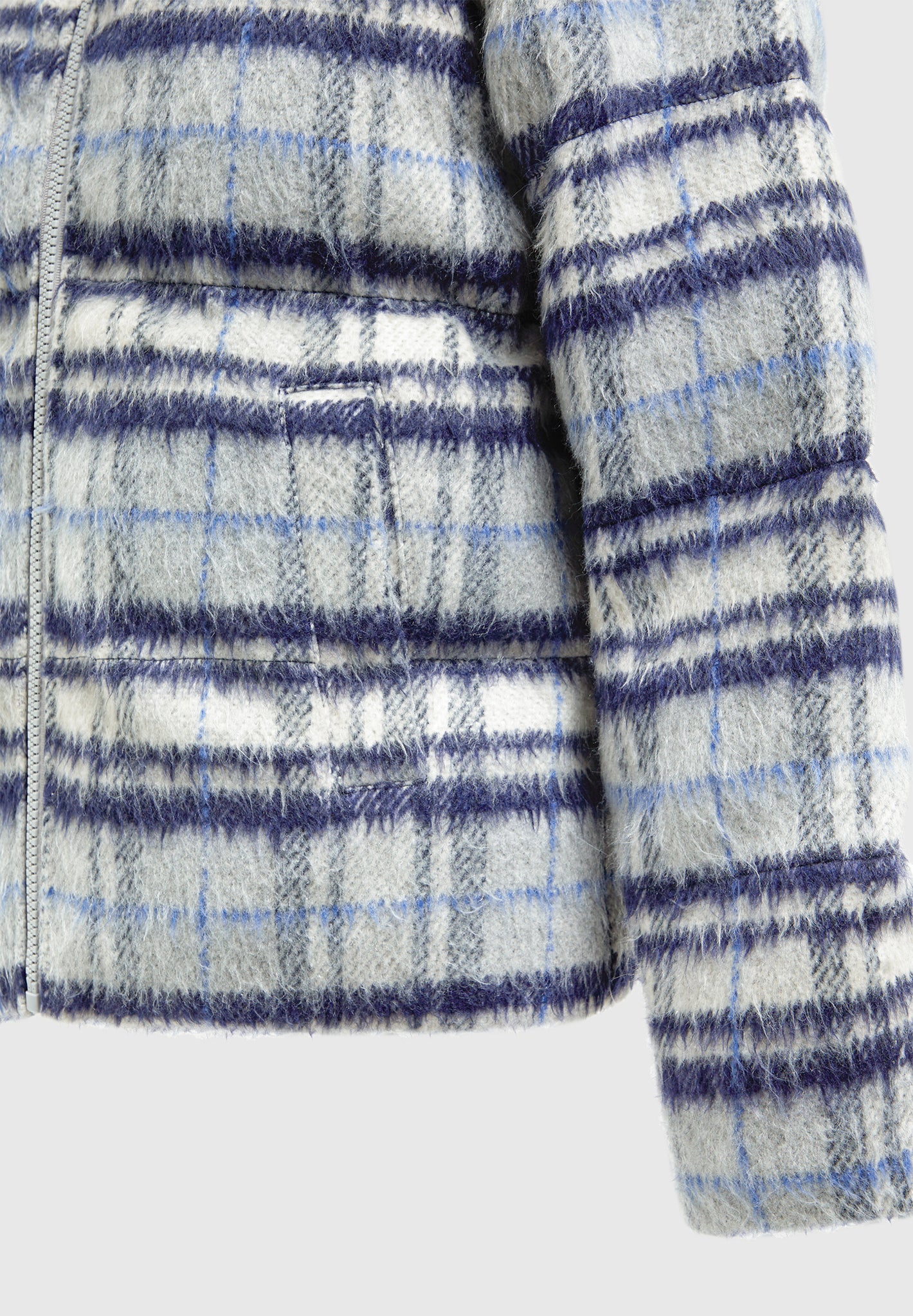 Brushed Check Puffer Jacket - Blue - Image 7