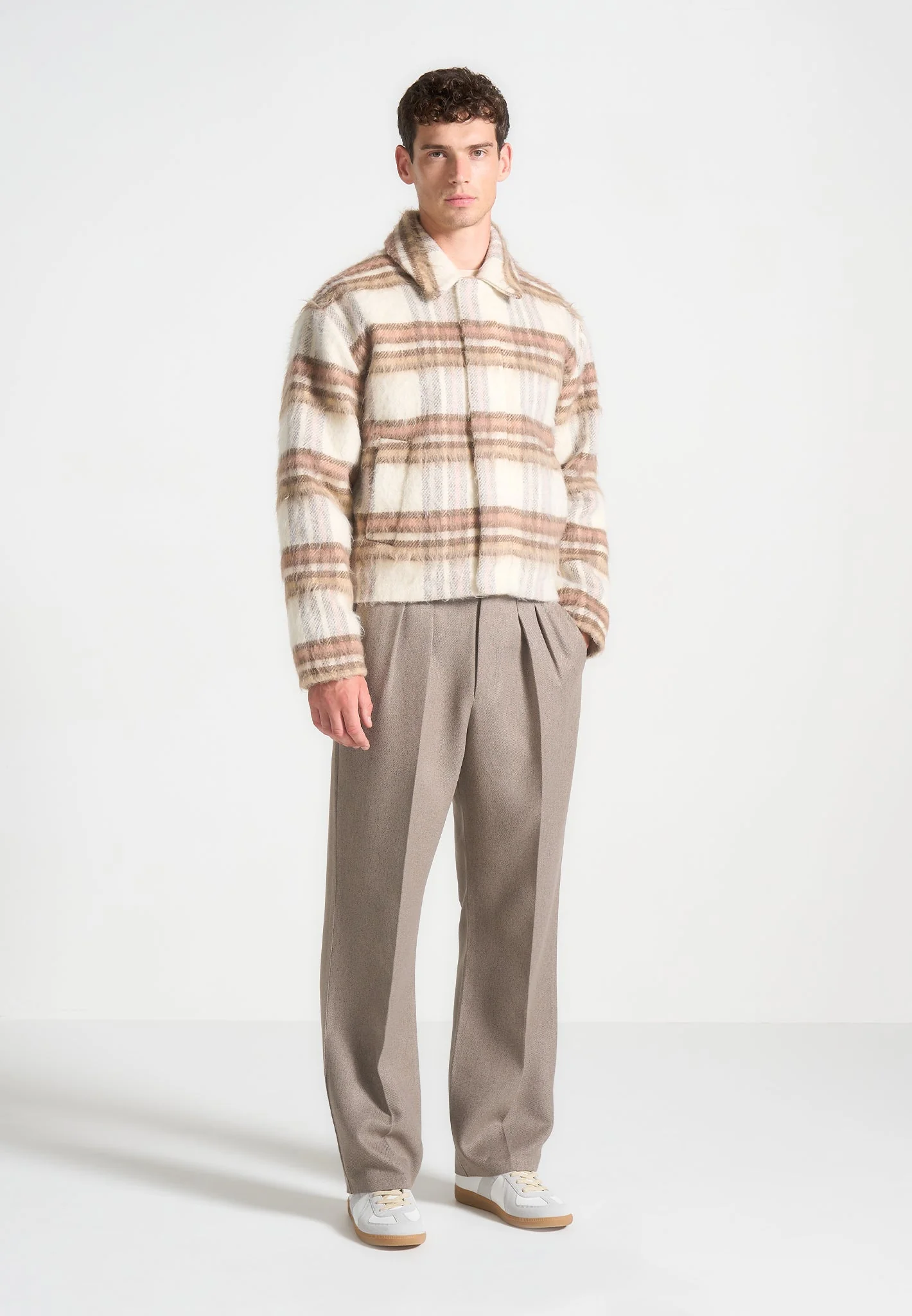 Brushed Checked Jacket - Cream - Image 2