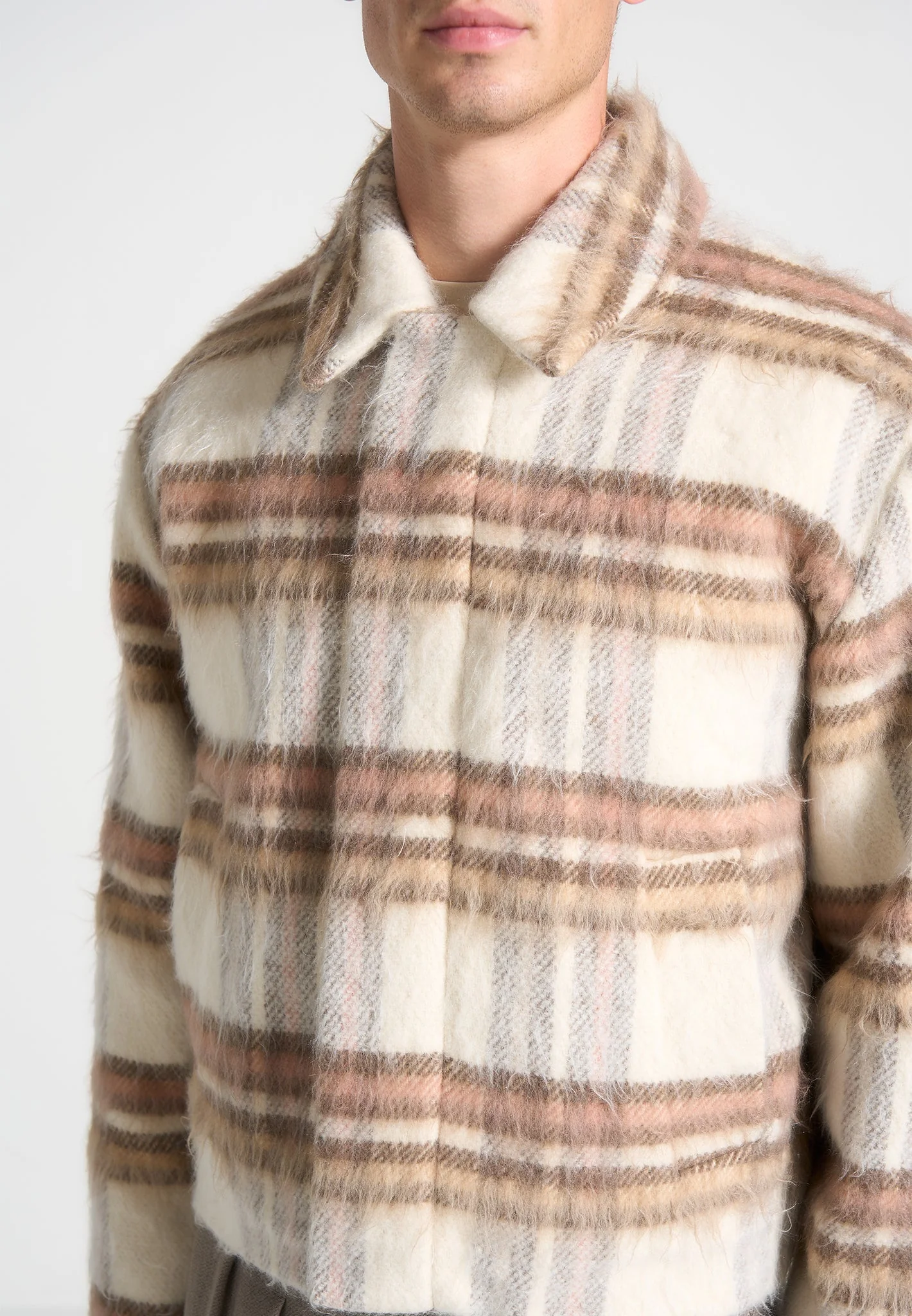 Brushed Checked Jacket - Cream - Image 4